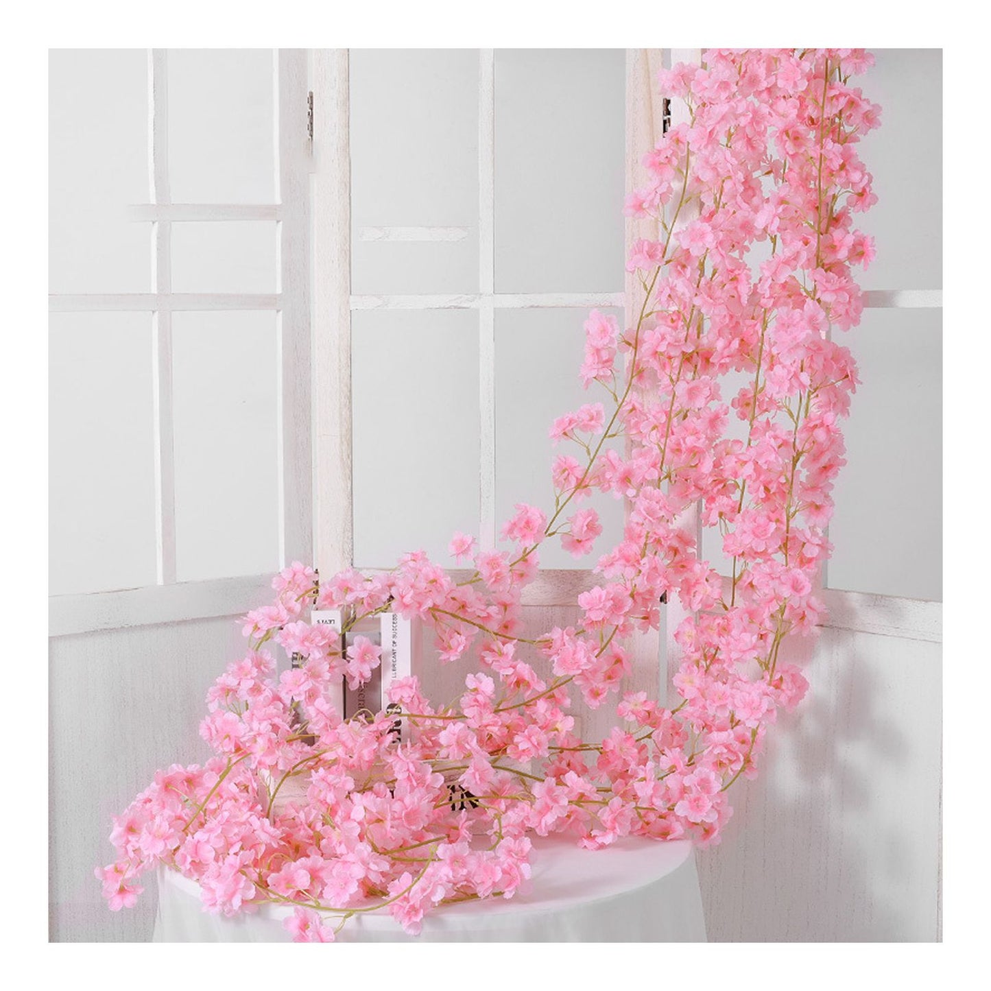 Artificial Flower Rattan Single 1.8m 135pcs Flowers Head Vivid Decorative Silk Plastic Hanging Fake Rattan for Decoration Light Pink