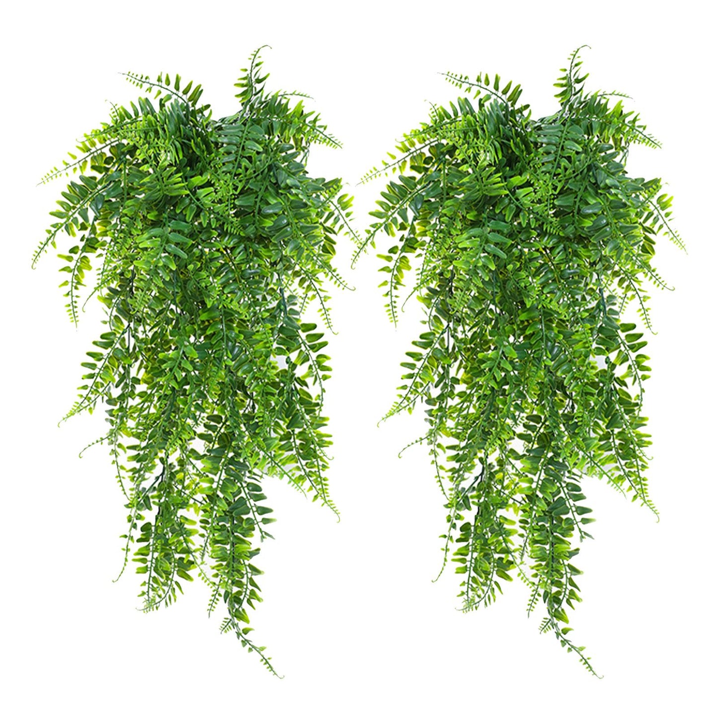 2pcs Artificial Hanging Plants Fern Plastic Green Fake Wall Hanging Ferns Plants for Garden Wedding Decoration
