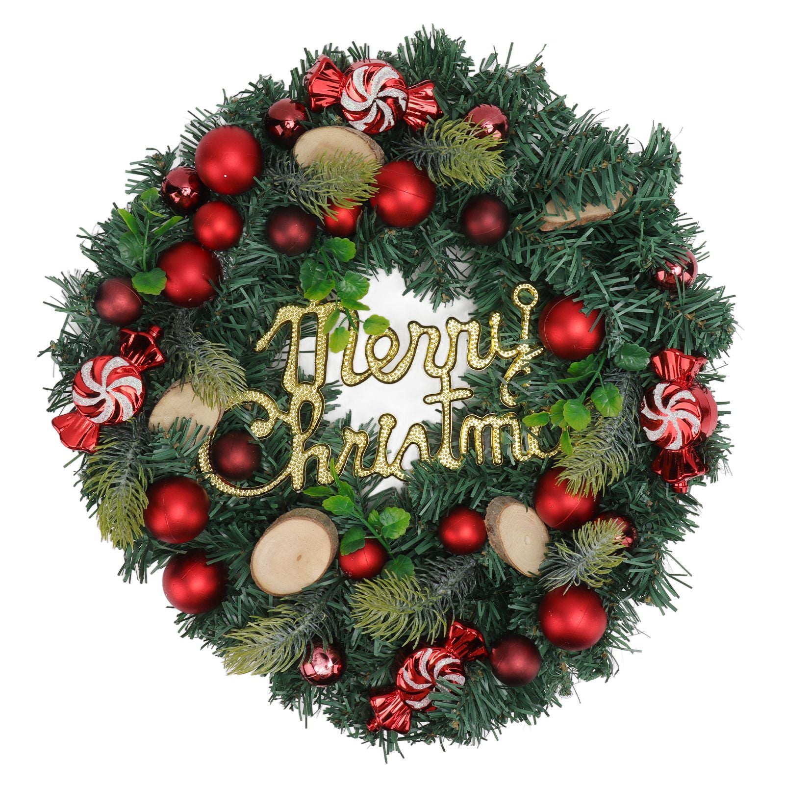 Artificial Christmas Wreath for Front Door Pine Needle Red Candy Christmas Garland Decorations for Home Mall Shopwindow