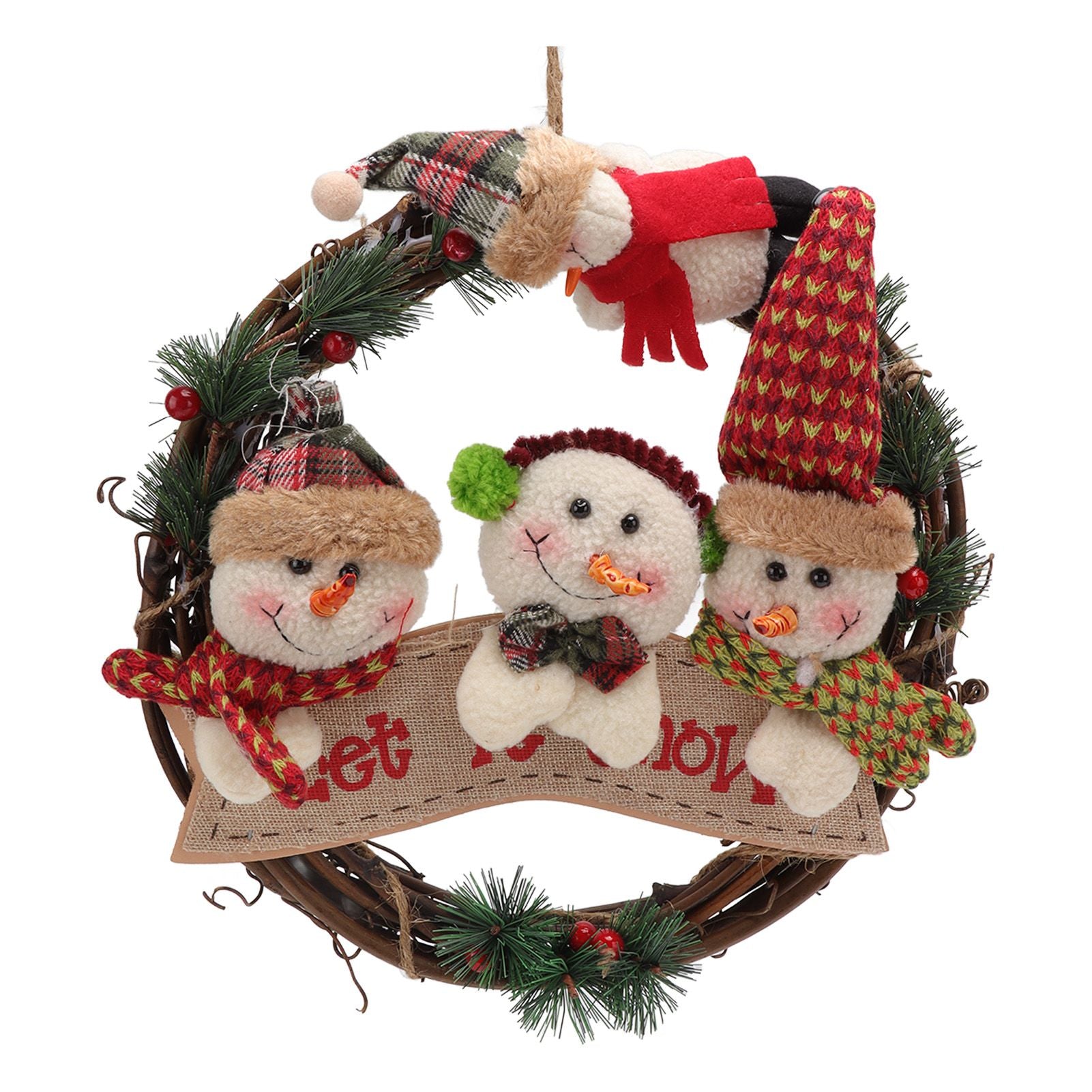 Christmas Wreath Fadeless Durable Joyful Vibes Rich Bright Colors Grapevine Wreath for Door Window Decor Snowman Style
