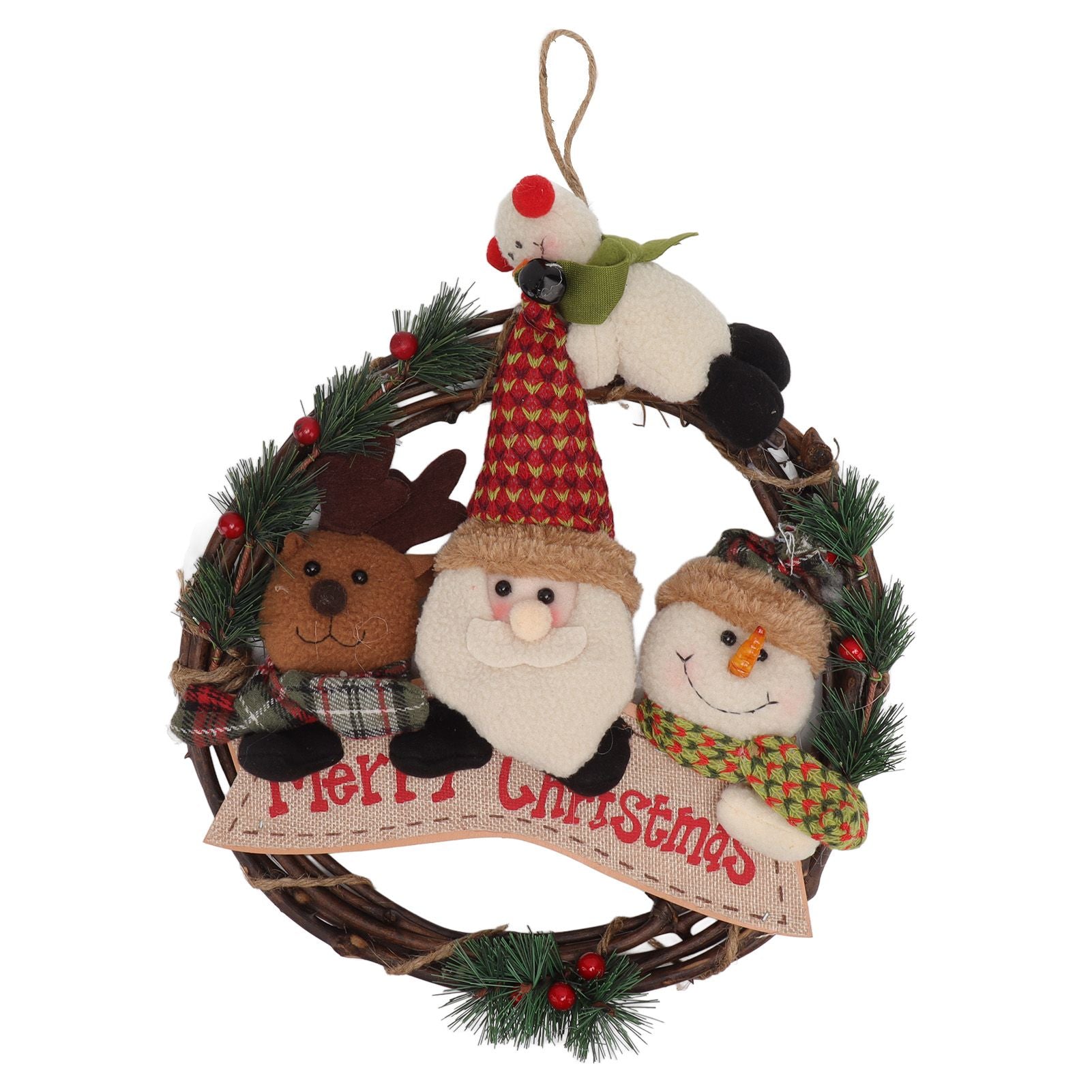 Christmas Wreath Fadeless Durable Joyful Vibes Rich Bright Colors Grapevine Wreath for Door Window Decor Old Man Style