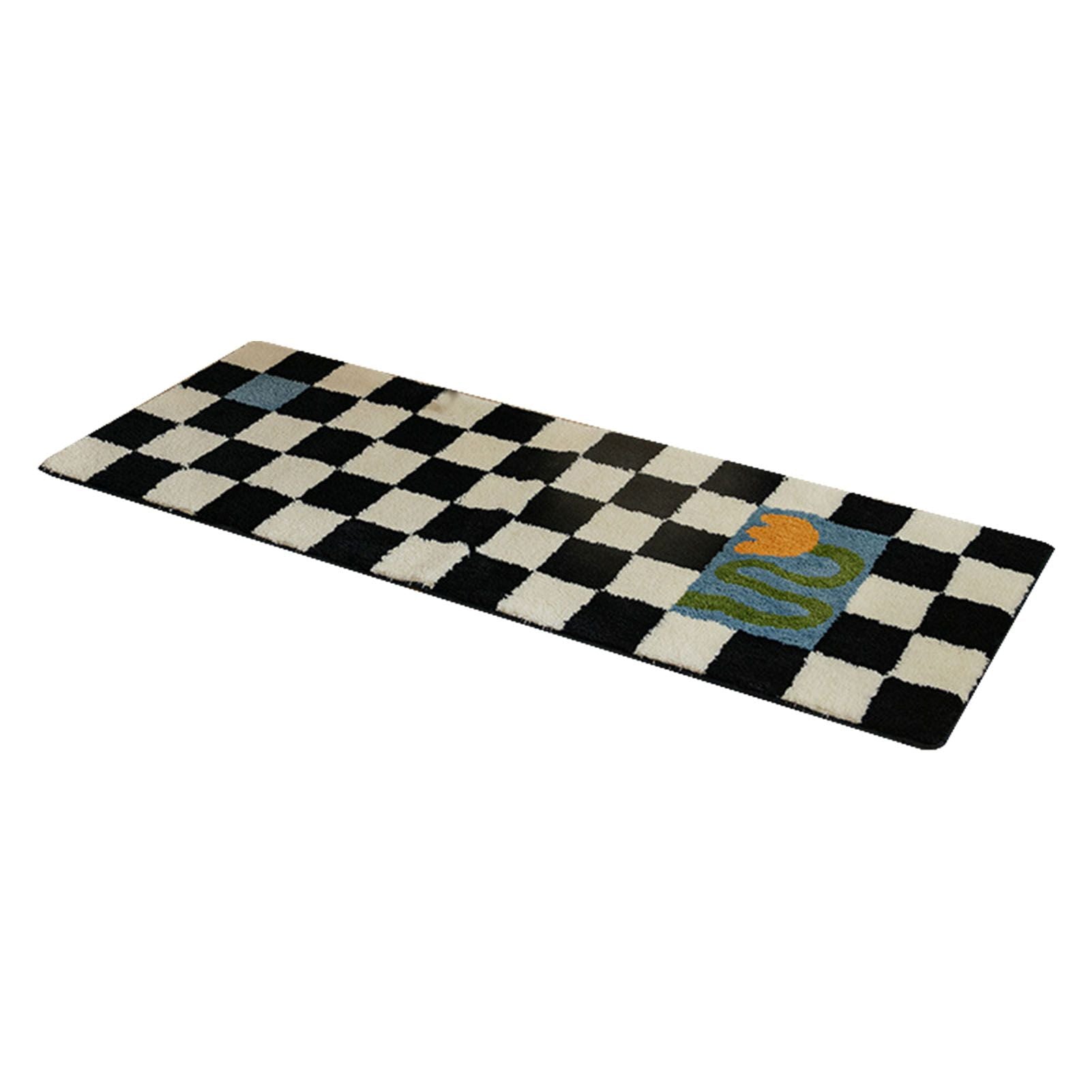 Runner Rug Black White Plaid Pattern Vintage Style Water Absorbent Stain Resistant Runner Carpet for Home Room Type5 40x120cm