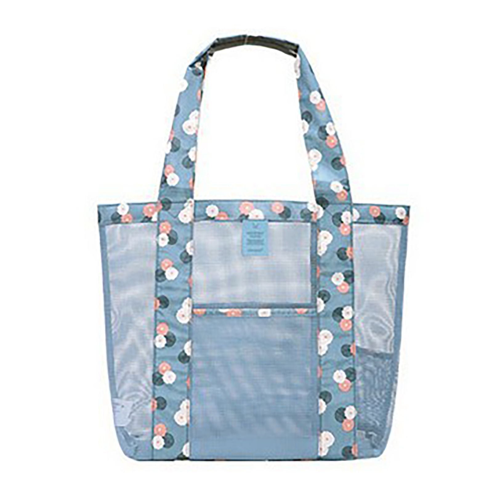 Beach Tote Waterproof Large Capacity Casual Oxford Cloth Women Mesh Handbag for Shopping Swimming Blue Flower