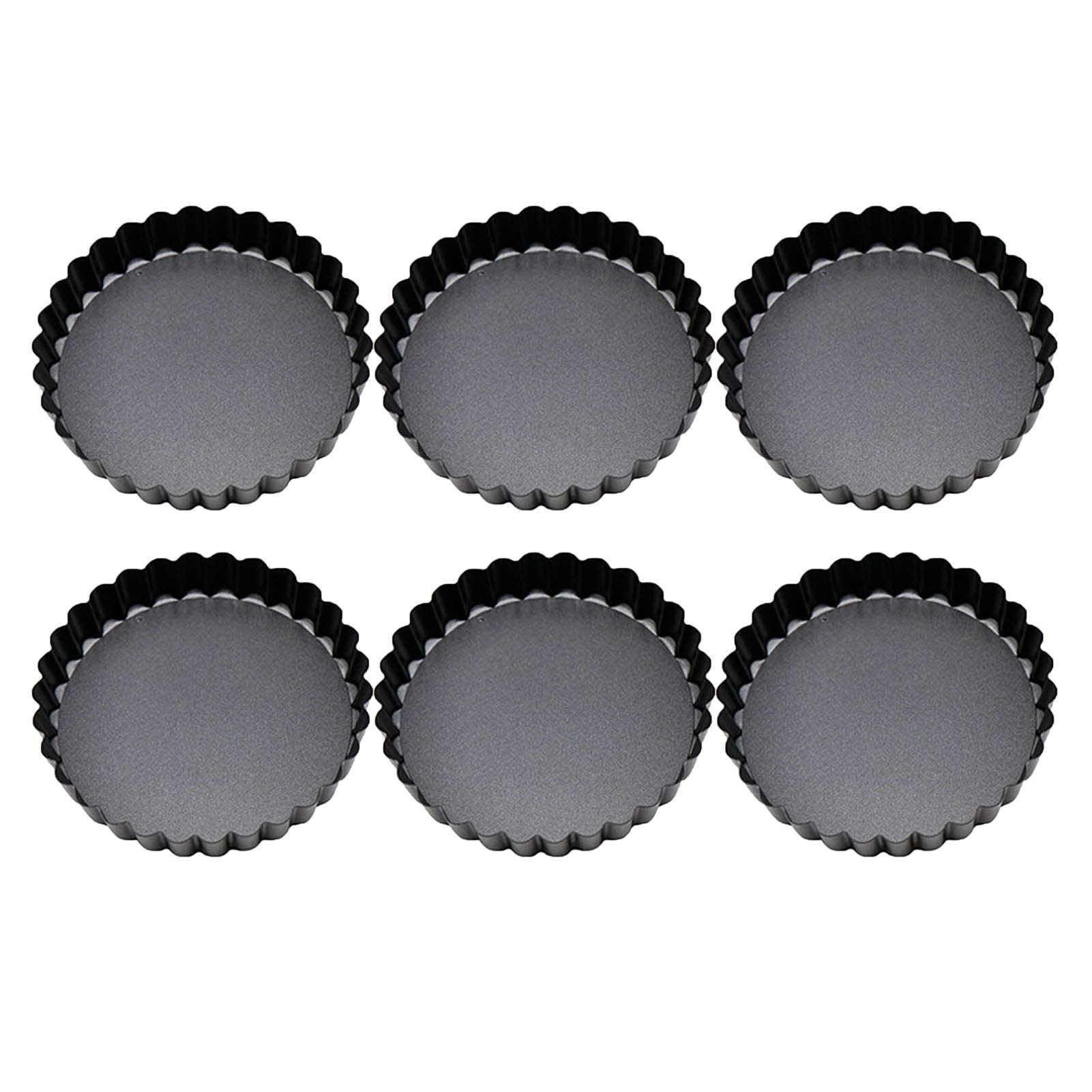 6 Pcs Mini Cake Mould with Removable Bottom 3 Inch Egg Tart Mould Muffin Pans Black Round for Dessert Baking Cooking