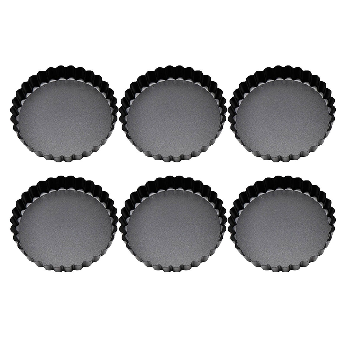 6 Pcs Mini Cake Mould with Removable Bottom 3 Inch Egg Tart Mould Muffin Pans Black Round for Dessert Baking Cooking