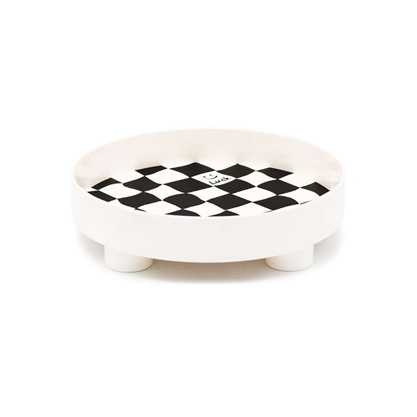Round Storage Organizer Tray Checkerboard Design Plate Container Tray for Fruit Perfume Jewelry White, Large