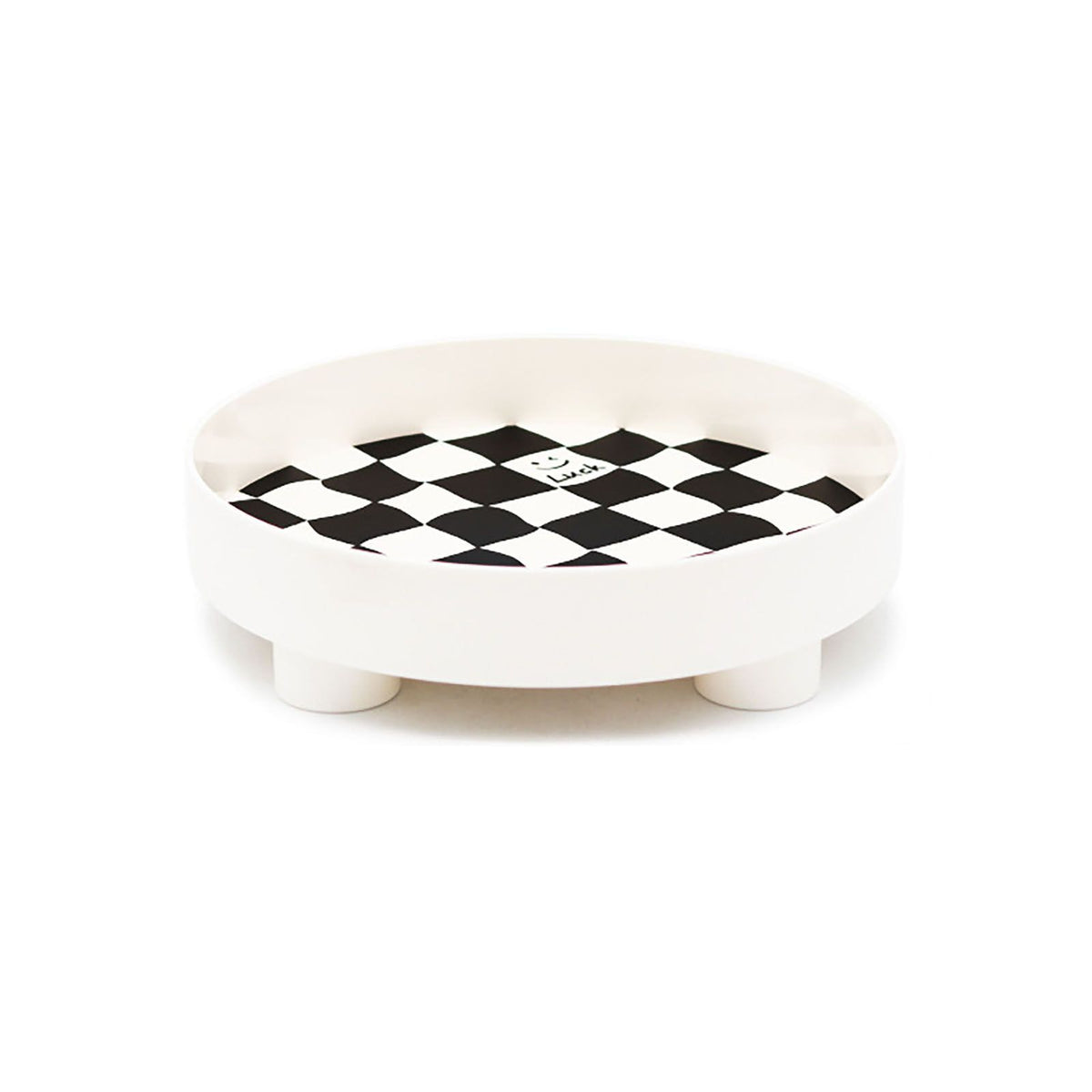 Round Storage Organizer Tray Checkerboard Design Plate Container Tray for Fruit Perfume Jewelry White, Small