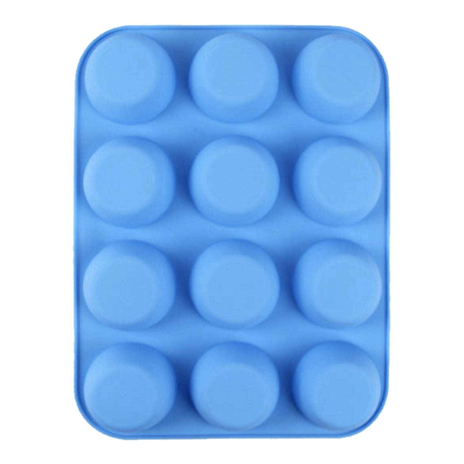12 Cupcake Pan Soft Silicone Round Shape Easy Release Muffin Pan for Cupcake Muffin Gelatin Soap Candle Blue