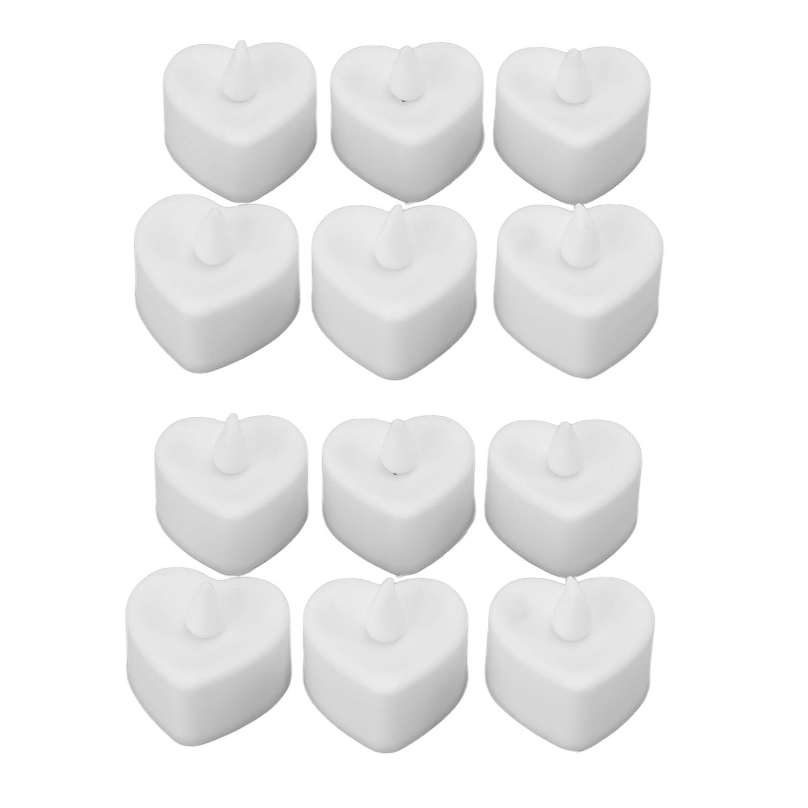 12Pcs LED Tea Lights Heart Shaped Flameless Battery Operated Electronic Fake Candles Wedding Party Decoration White
