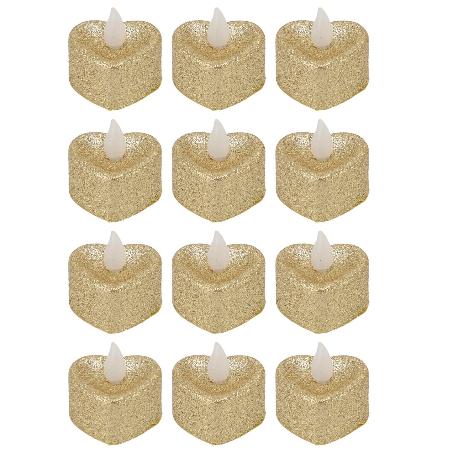 12 PCS LED Candle Lamp Gold Powder Heart Shape Tea Lights Secret Room Props for Christmas Wedding Party