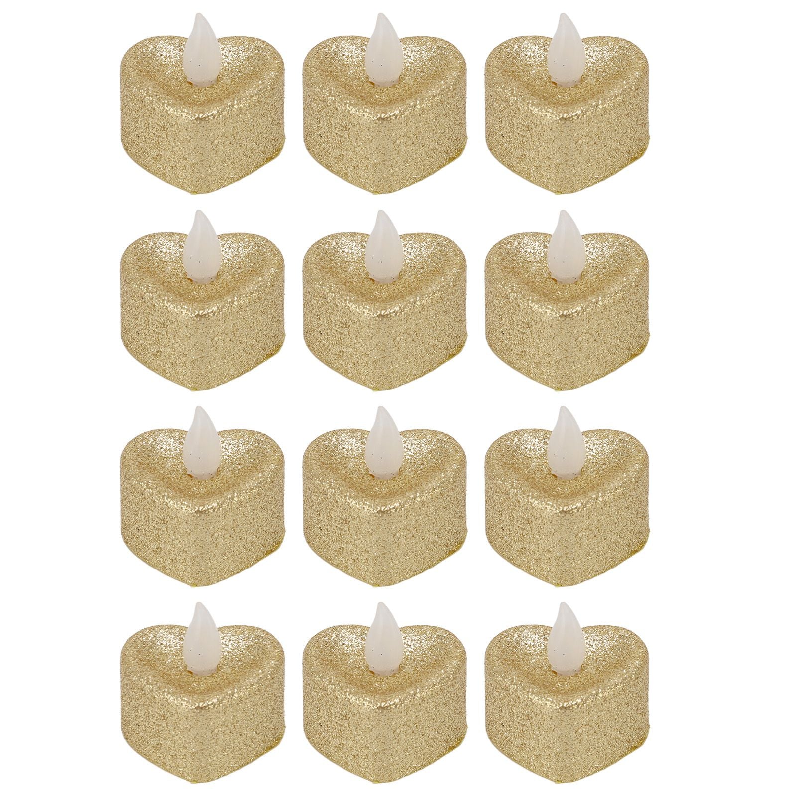 12 PCS LED Candle Lamp Gold Powder Heart Shape Tea Lights Secret Room Props for Christmas Wedding Party