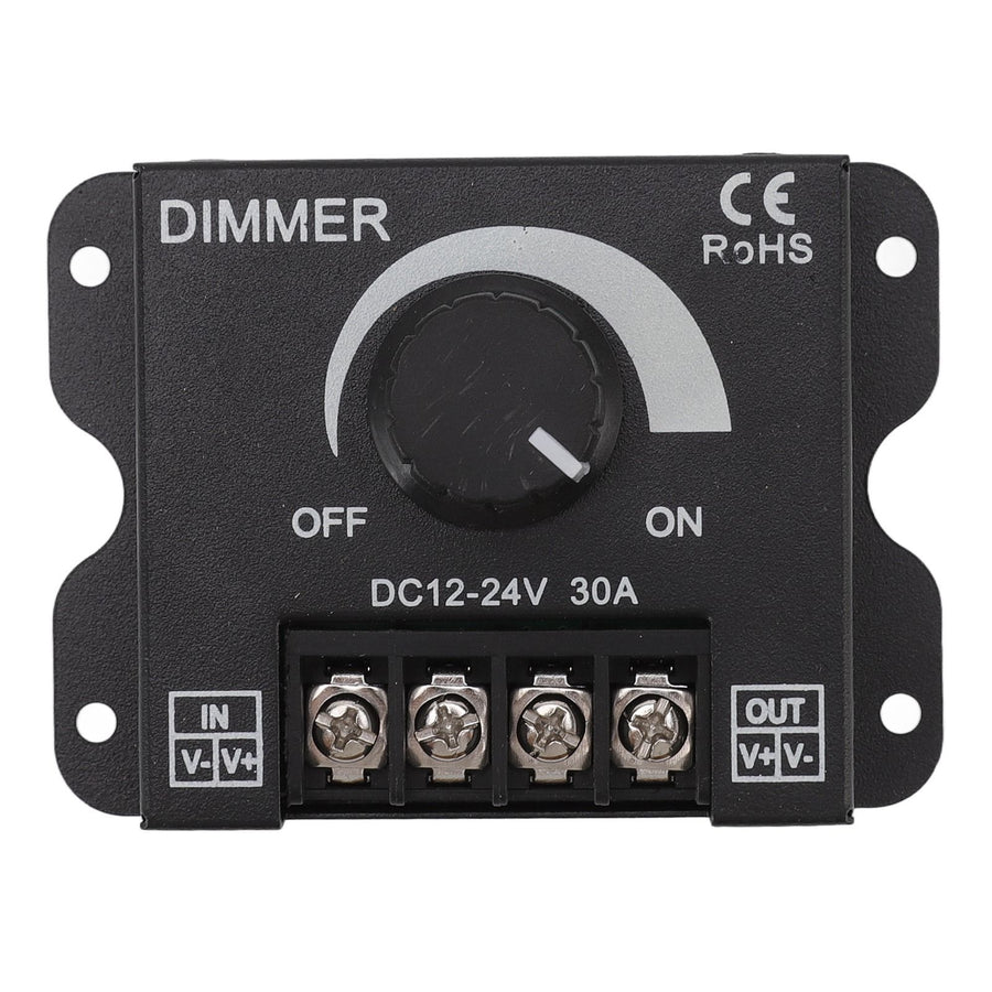 LED Dimmer Single Channel PWM Lighting Stepless Dimming Controller for 5050 3528 Single Color Light Strips DC 12V‑24V 30A