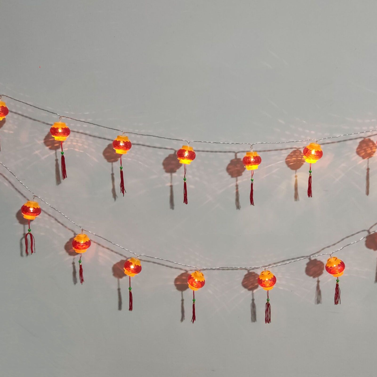 Red Chinese Lantern String Lights LED Light Beads Waterproof New Year Lantern with PVC Shell for Courtyards With Tassel 6meter/19.7ft 40 Light