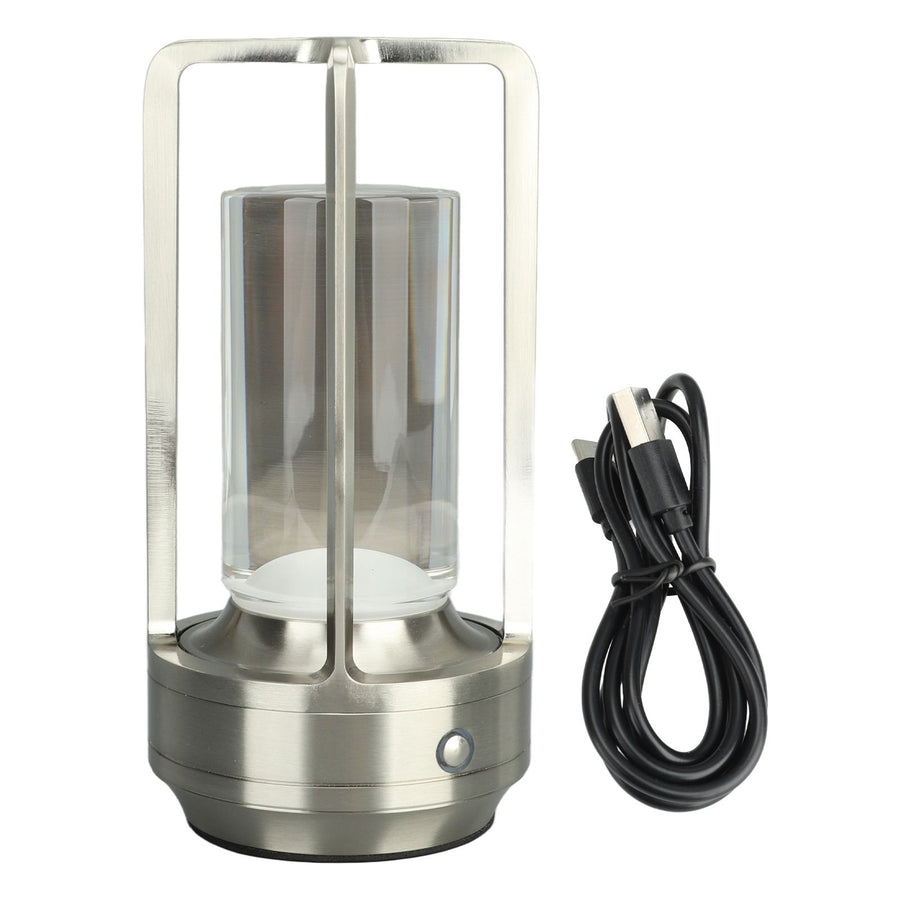 Cordless Table Lamp 3 Colors Stepless Dimming LED Table Lamp Rechargeable Touch Lamp Bedside Nightstand Lamp Silver