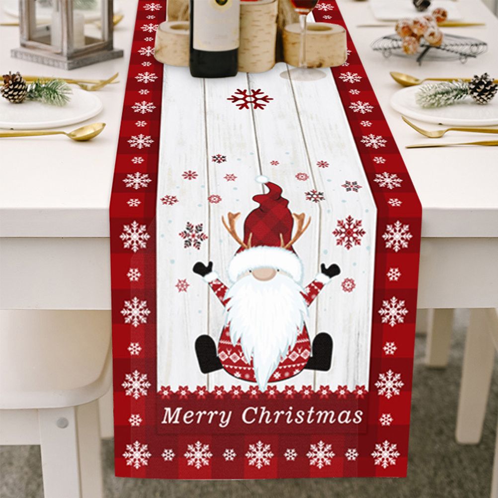 Christmas Gnome Table Runner Dwarf Striped Cotton and Linen Tablecloth Christmas Decoration for Dining Table and Coffee Table