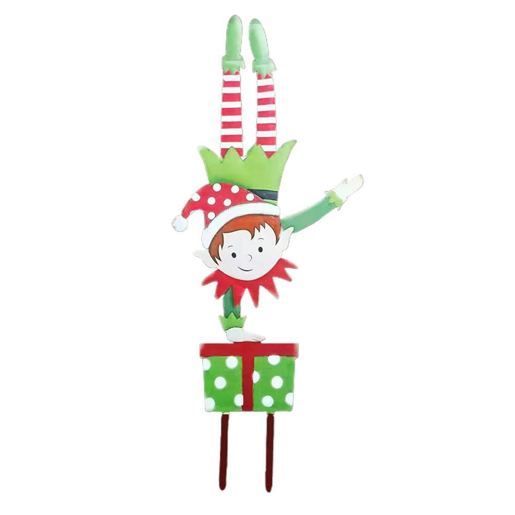Christmas Elf Garden Stake Christmas Metal Gnome Yard Stake Wrought Iron Elf Ornament Yard Signs Decor Outdoor Holiday Decoration