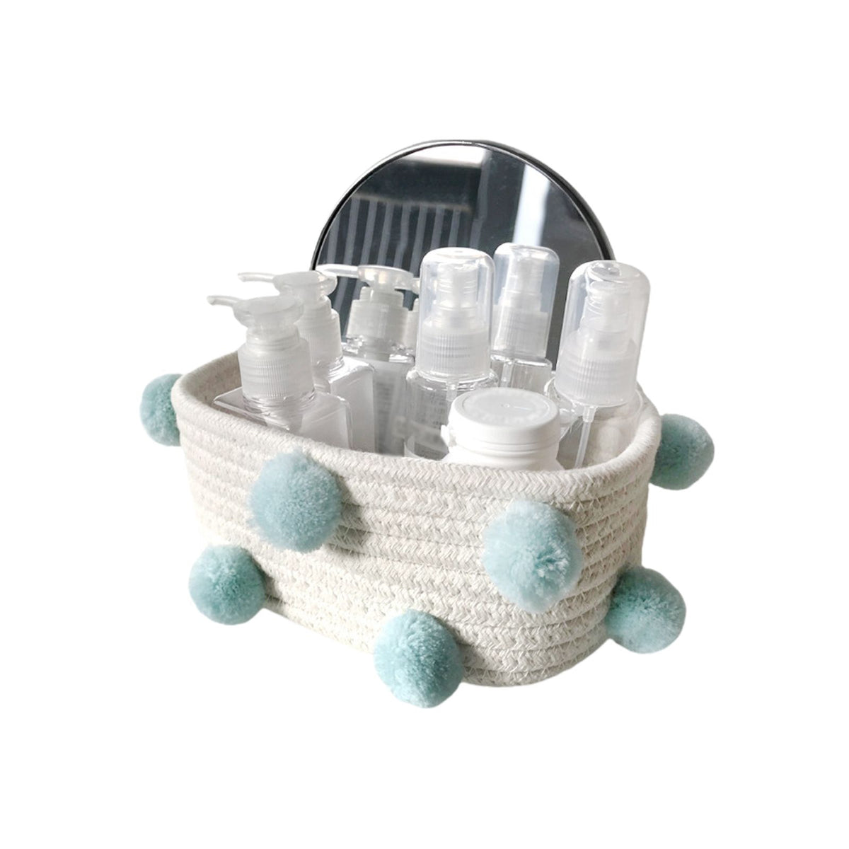 Cotton Rope Knitting With Fur Ball Storage Basket Snacks Keys Sundries Basket
