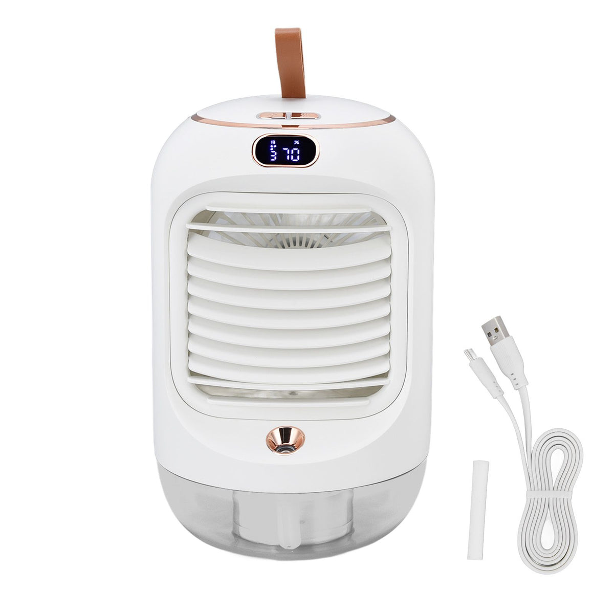 Mini Air Conditioner Humidifier Aromather 3 Gears 5 Blades USB Charging Night Light Water Cooling Fan White