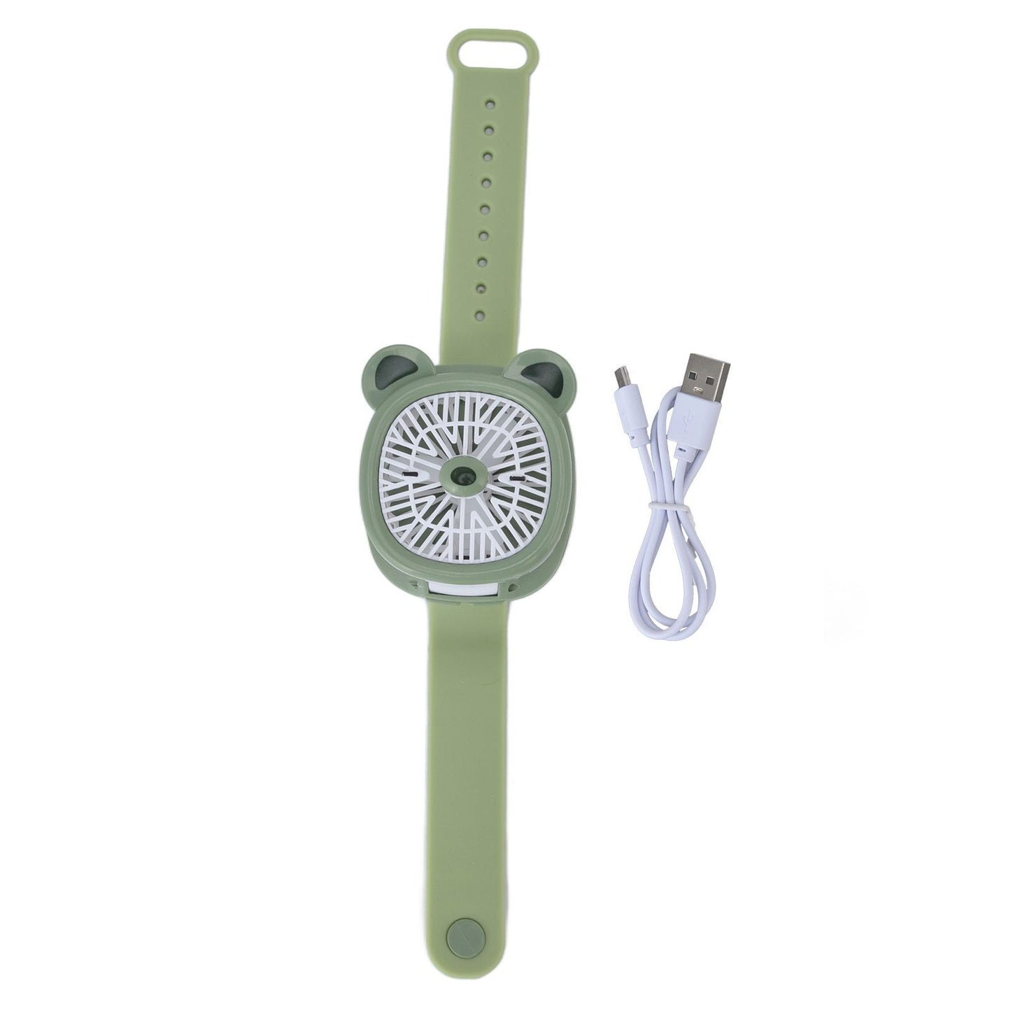 Cartoon Watch Fan USB Charging Plastic Wrist Fan Wireless Mini Watch Fan with Detachable Strap Fan for Kids for OutdoorGreen Bear