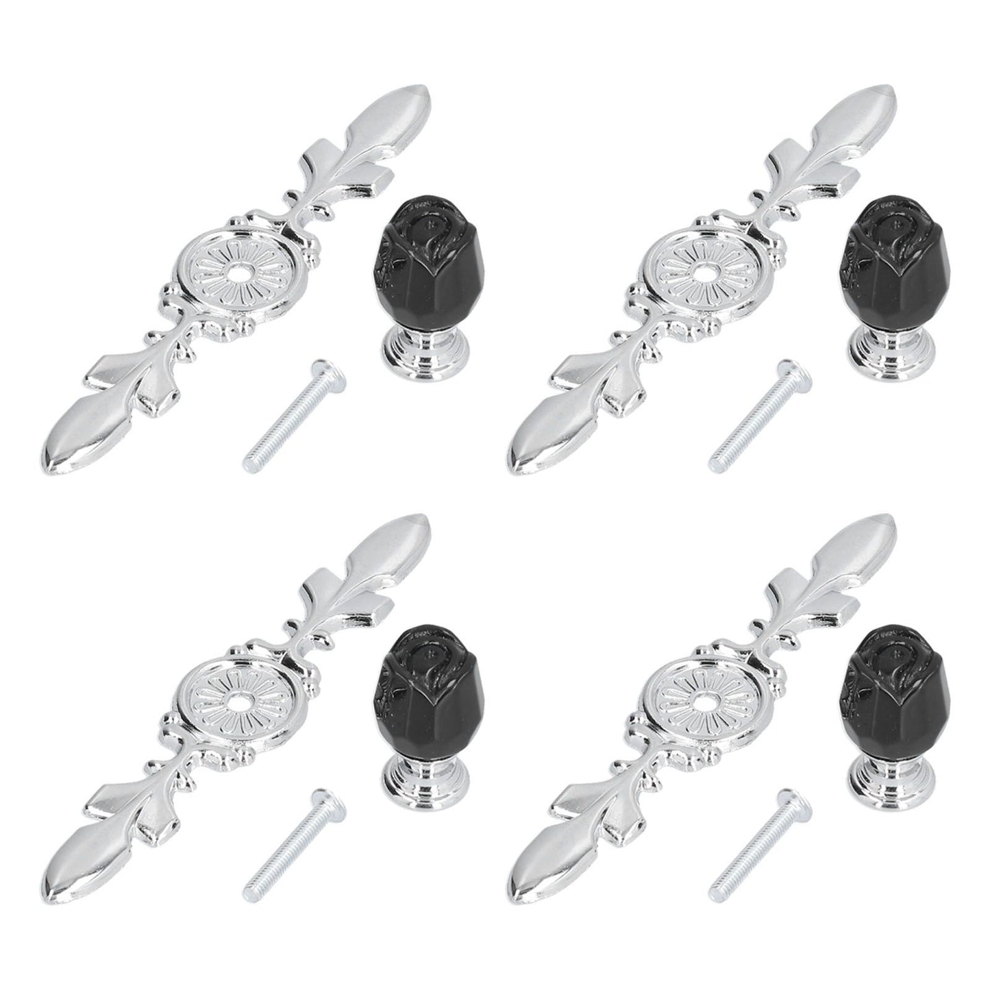 4 Pcs Crystal Handle with Plate European Style Modern Simple Pulls Handles for Drawer Dreser CabinetsBlack