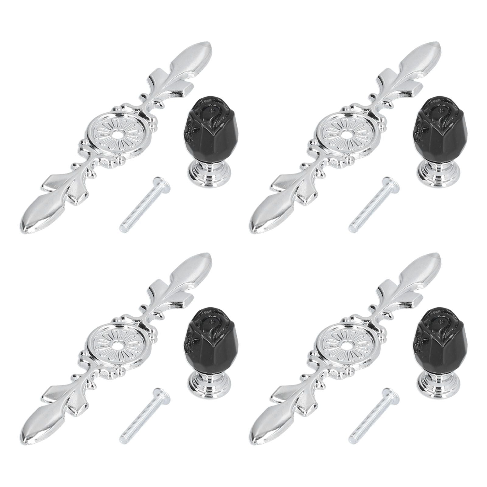 4 Pcs Crystal Handle with Plate European Style Modern Simple Pulls Handles for Drawer Dreser CabinetsBlack