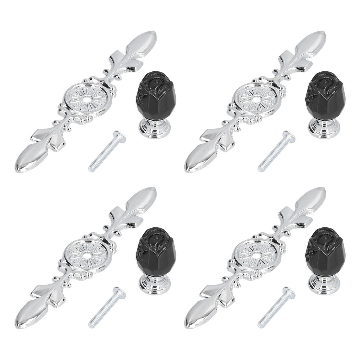 4 Pcs Crystal Handle with Plate European Style Modern Simple Pulls Handles for Drawer Dreser CabinetsBlack