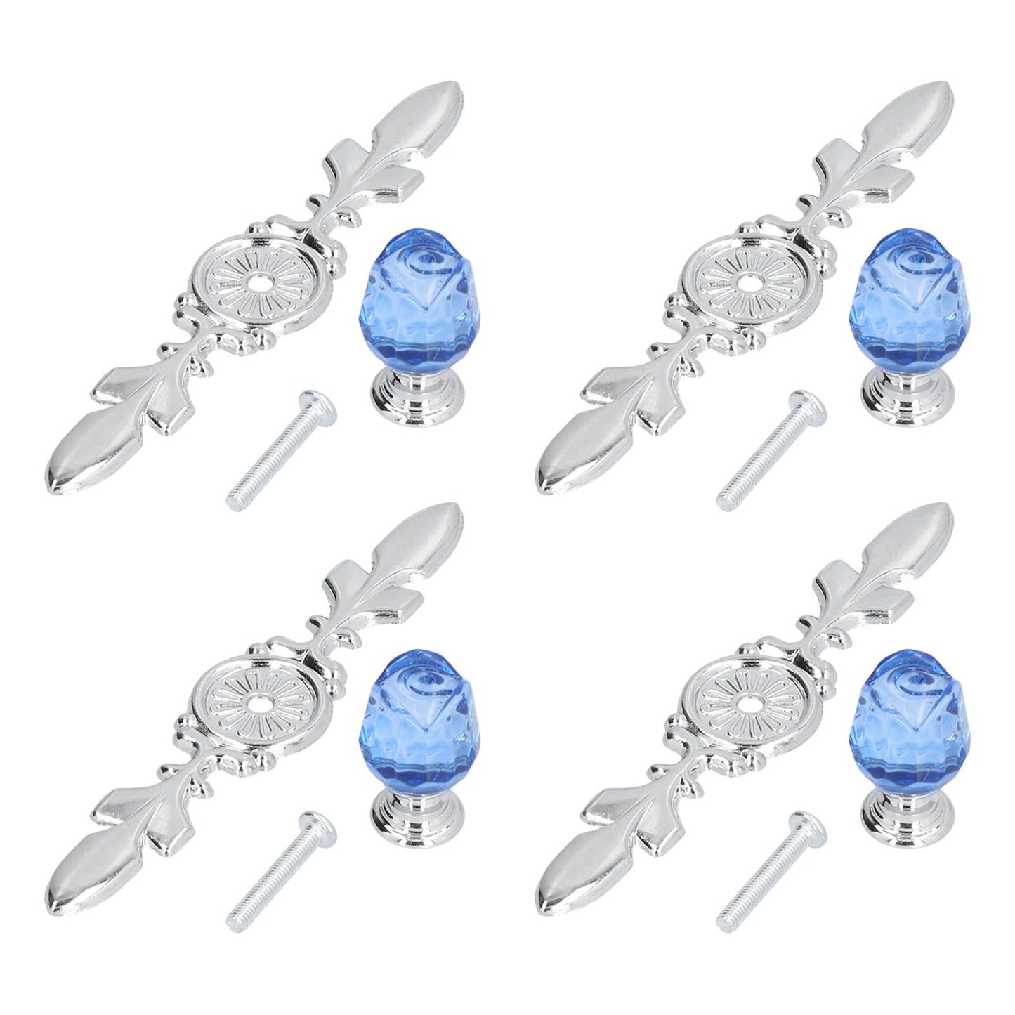 4 Pcs Crystal Handle with Plate European Style Modern Simple Pulls Handles for Drawer Dreser CabinetsBlue