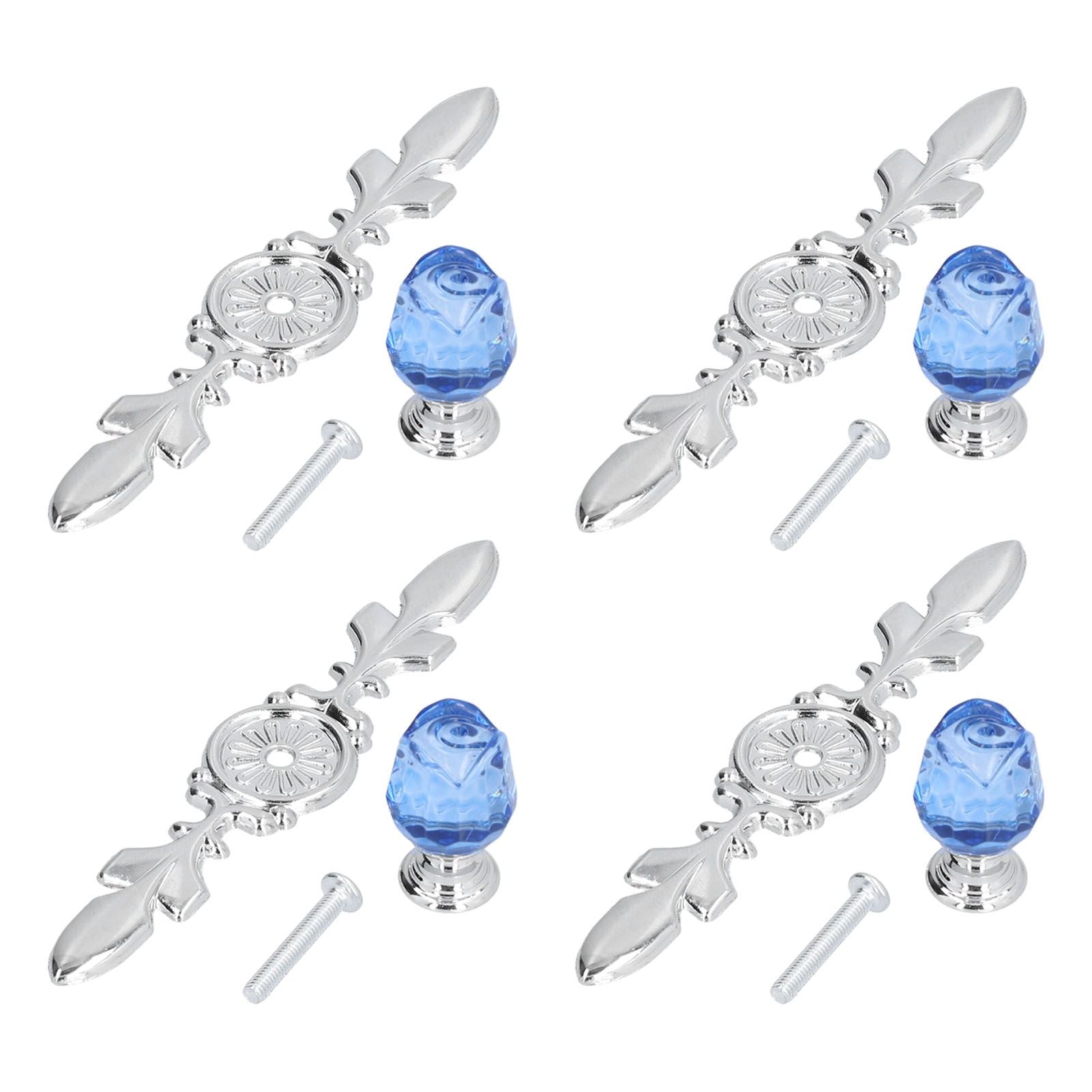 4 Pcs Crystal Handle with Plate European Style Modern Simple Pulls Handles for Drawer Dreser CabinetsBlue