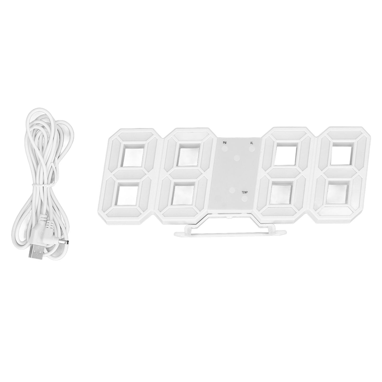 3D LED Wall Clock Minimalist White Frame Digital Wall Alarm Clock Timer with Temperature for Home Livingroom Red Word