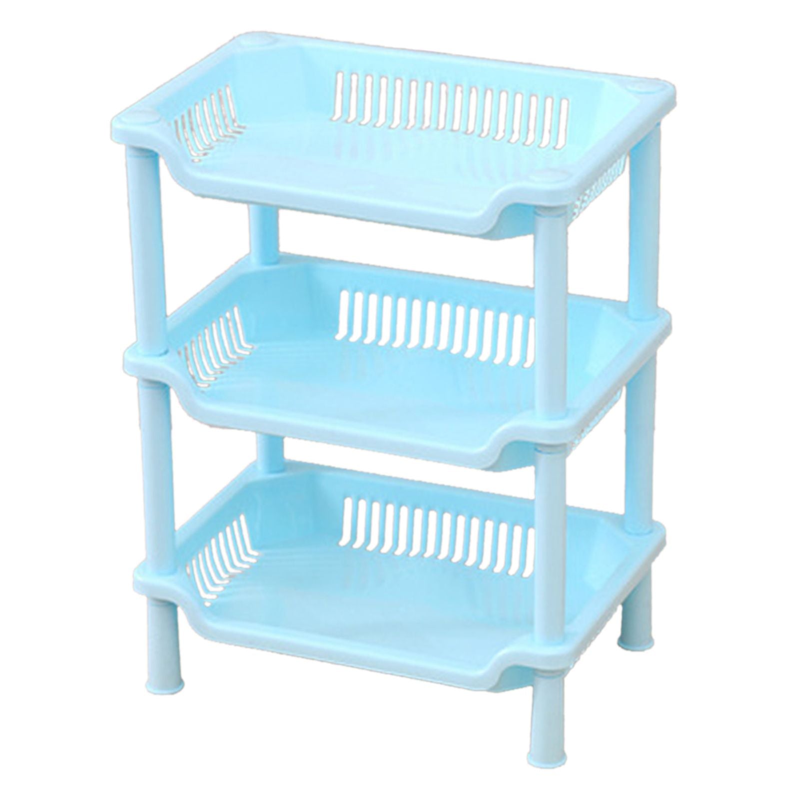 3 Layers Bathroom Standing Shelf Bathroom Stand PP Land Installation Bathroom Rack Storage Shelves for Bathroom KitchenBlue Tetragonum
