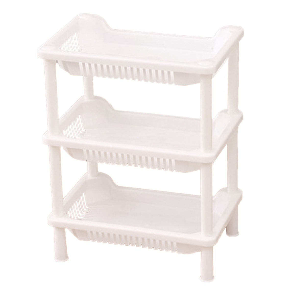 3 Layers Bathroom Standing Shelf Bathroom Stand PP Land Installation Bathroom Rack Storage Shelves for Bathroom KitchenWhite Tetragonum