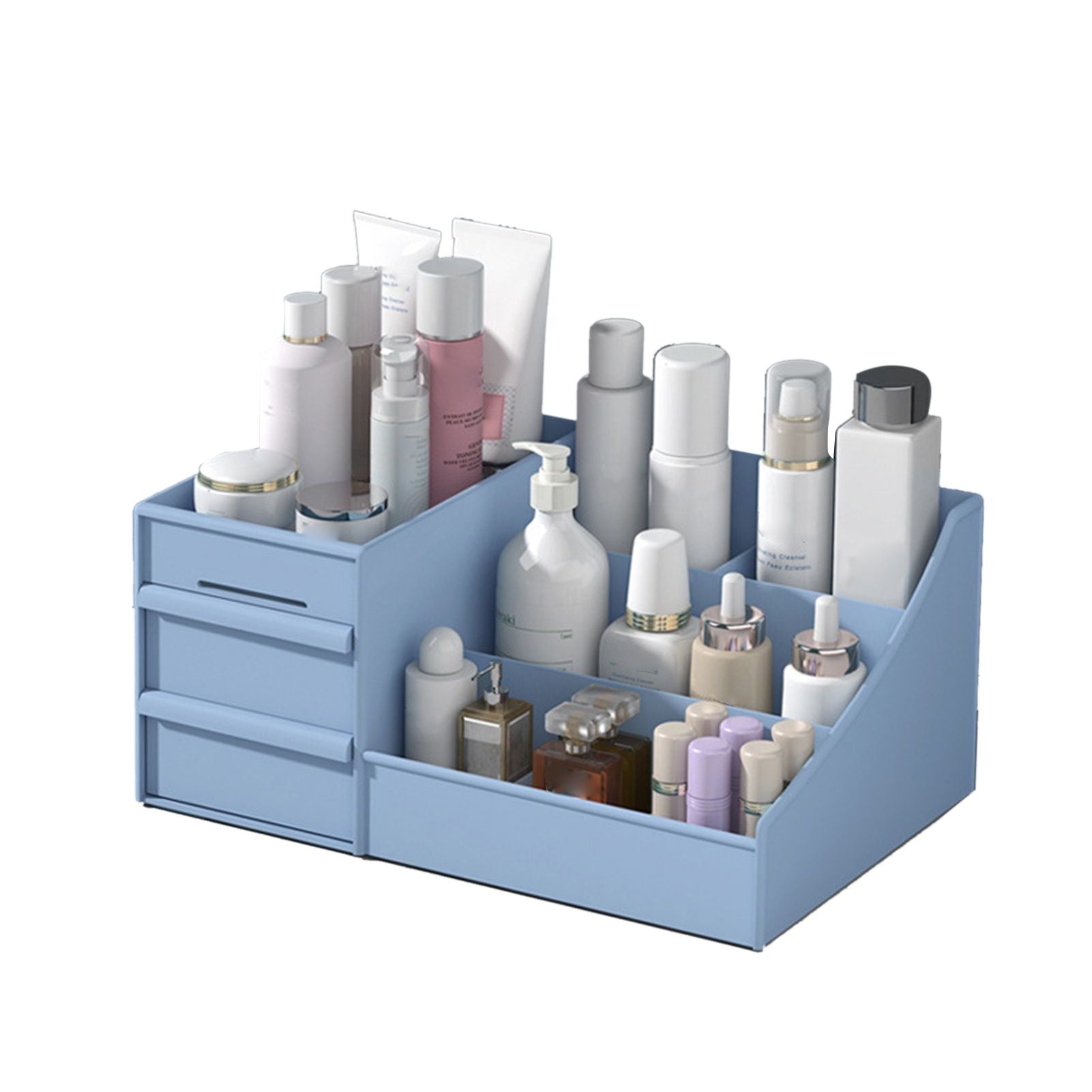 Makeup Storage Case Plastic Cosmetic Drawer Storage Box Multifunctional Storage Drawers for Bathroom Counter Blue 26.5x16x12cm / 10.4x6.3x4.7in