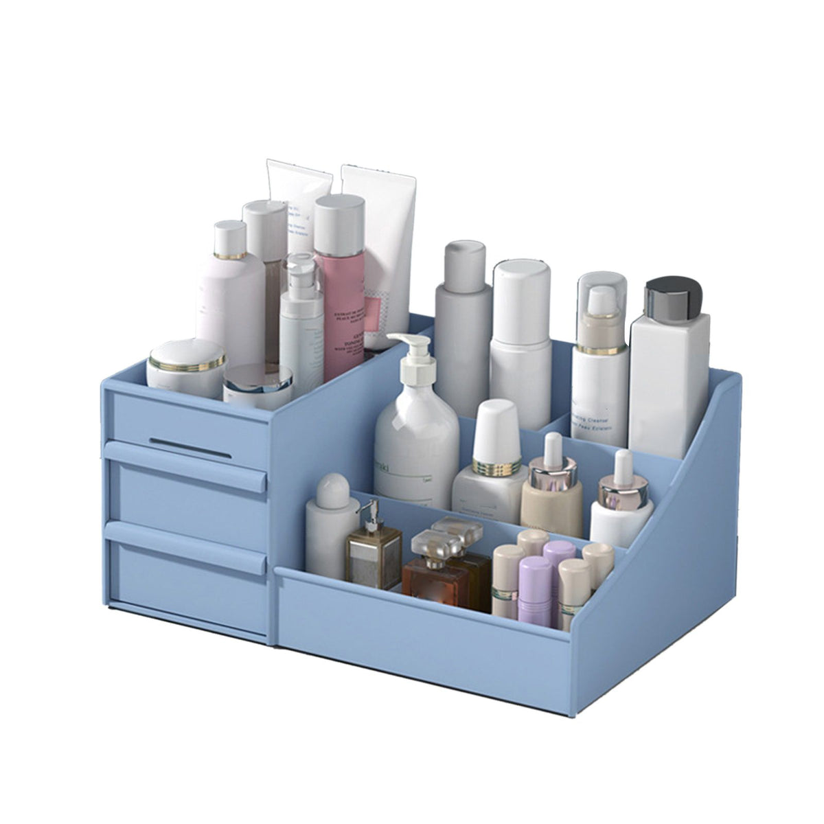 Makeup Storage Case Plastic Cosmetic Drawer Storage Box Multifunctional Storage Drawers for Bathroom Counter Blue 26.5x16x12cm / 10.4x6.3x4.7in