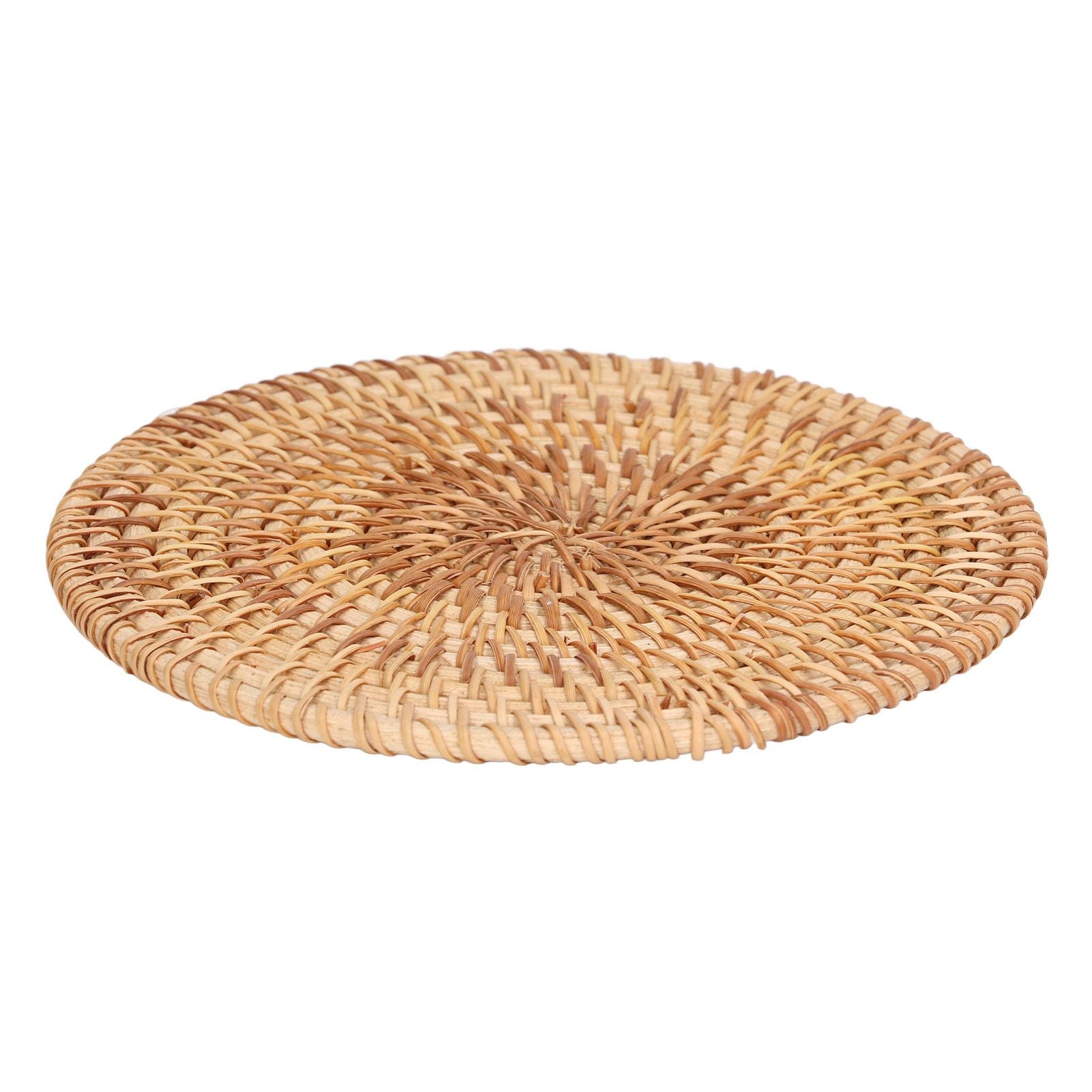 Woven Round Placemat Natural Rattan Braid Hot Insulation Placemat for Large Vessels Hot Dishes Pan Pot16cm / 6.3in