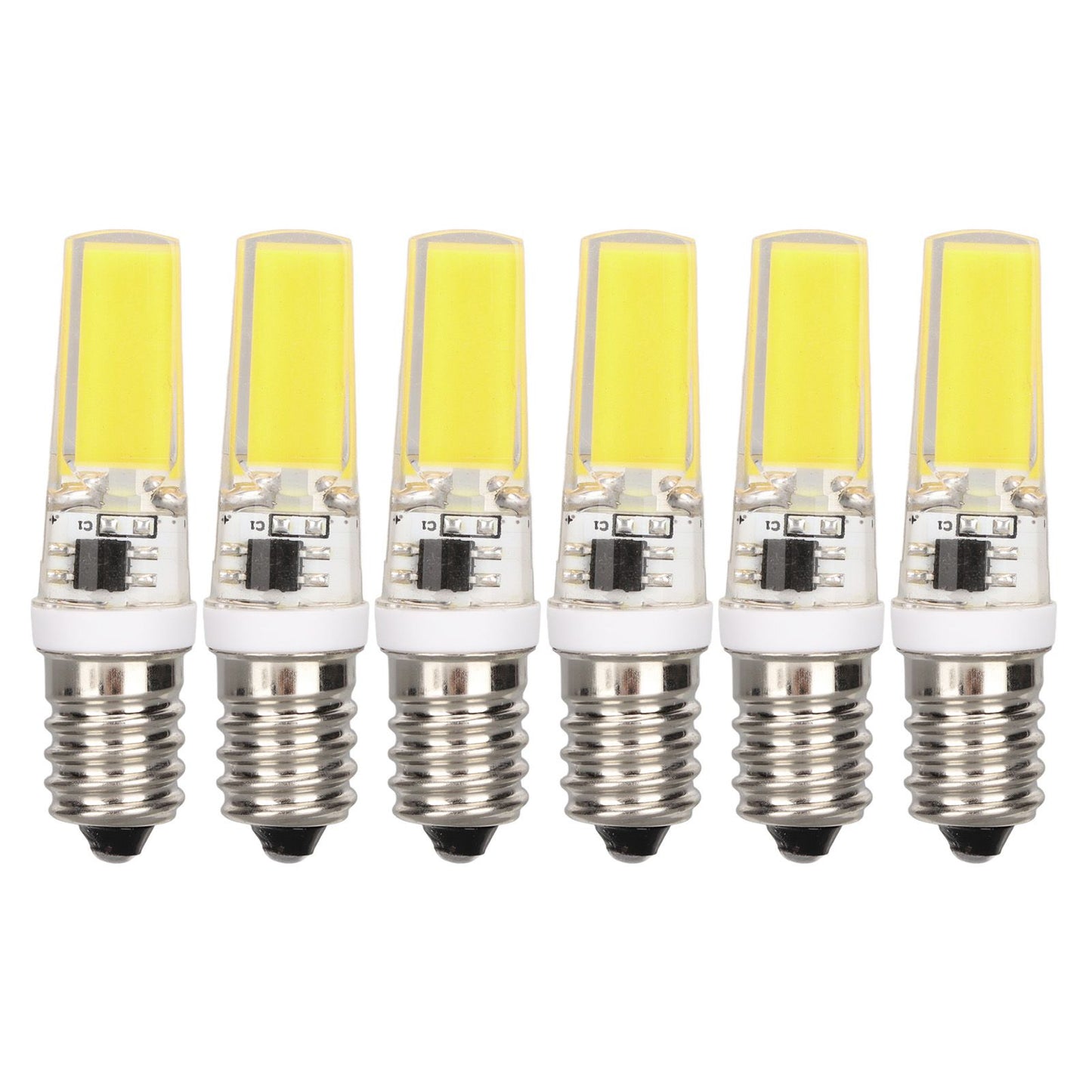 6PCS E14 COB Lamp Bulb Mini 360 Degree Lighting Heat Sinking Silicone Anti Glare for Chandelier Ceiling Light Cold White Light 6500K