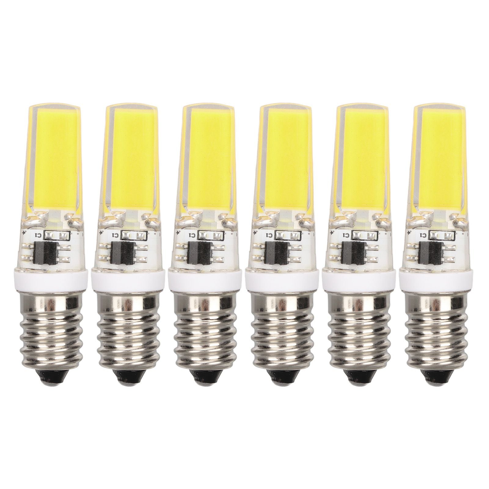 6PCS E14 COB Lamp Bulb Mini 360 Degree Lighting Heat Sinking Silicone Anti Glare for Chandelier Ceiling Light Cold White Light 6500K