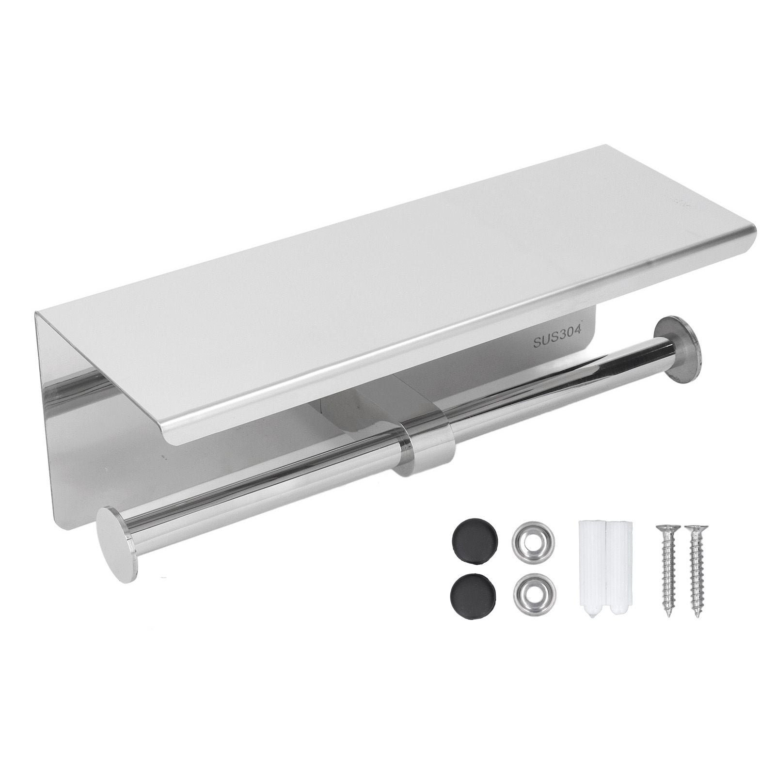 Stainless Steel Toilet Paper Holder with Shelf Self Adhesive Punch Free Toilet Paper Shelf Roll Holder for Bathroom K10 304