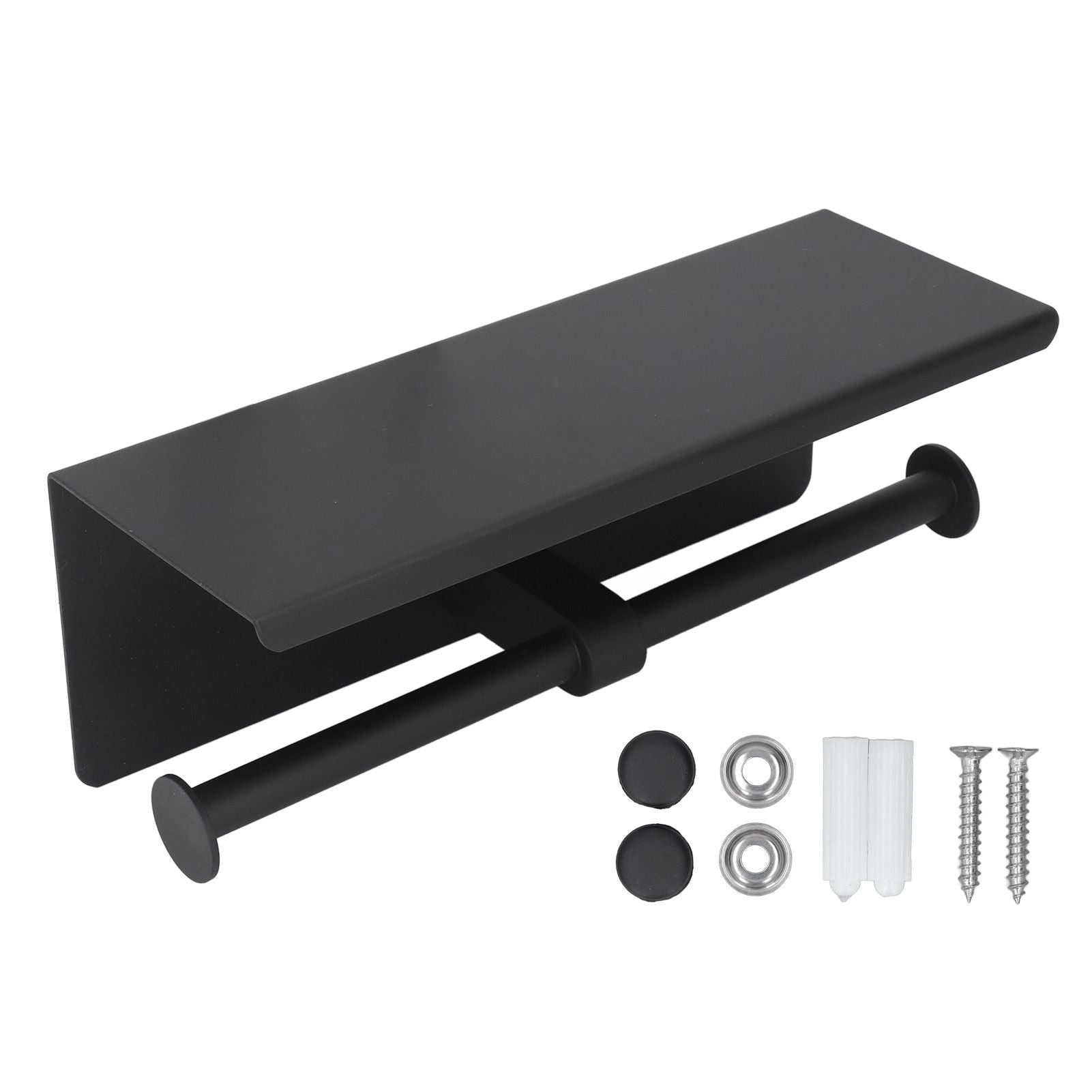 Stainless Steel Toilet Paper Holder with Shelf Self Adhesive Punch Free Toilet Paper Shelf Roll Holder for Bathroom K10 Black