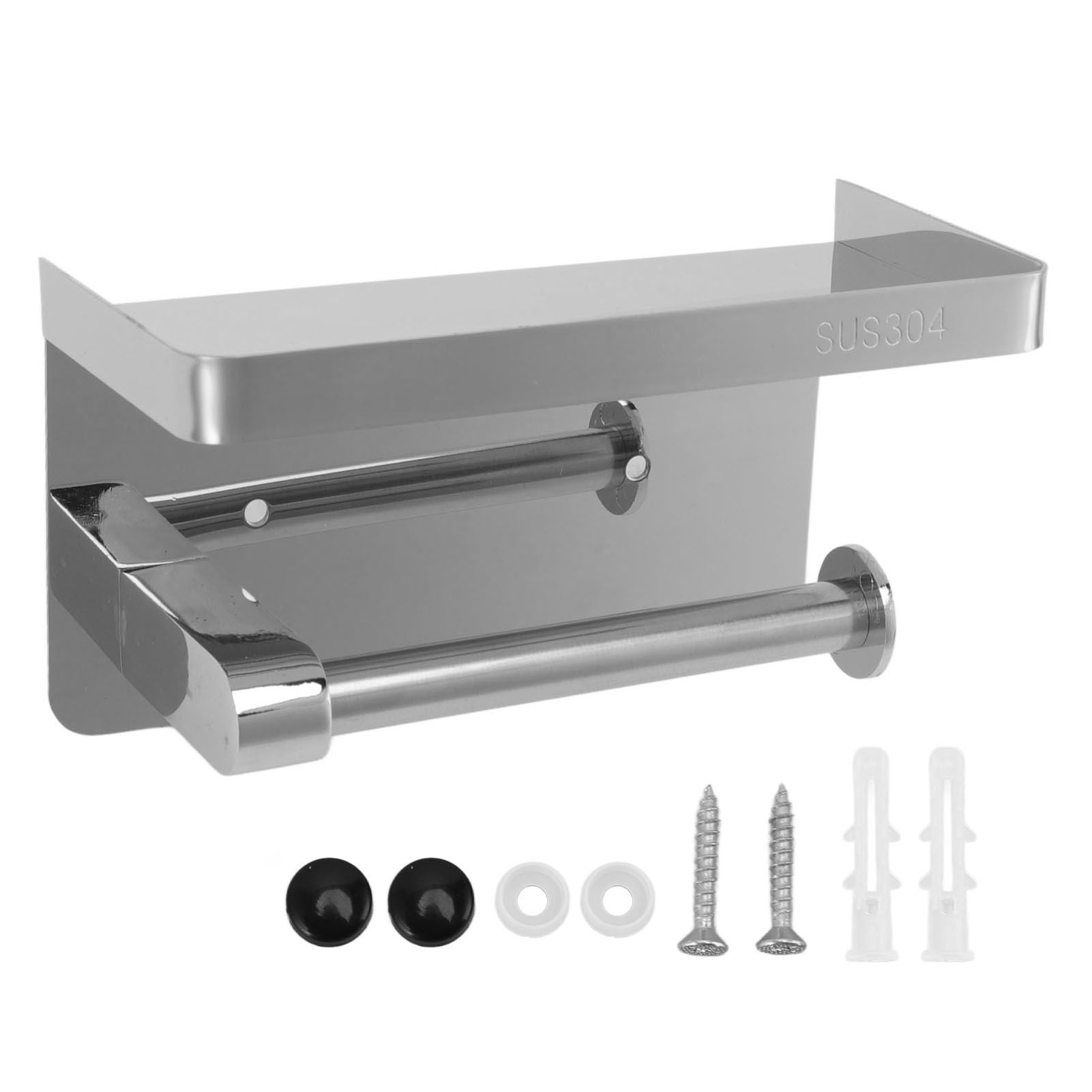 Toilet Paper Holder with Shelf Stainless Steel Minimalist Style Wall Mounted Waterproof Toilet Paper Roll Holder for Bathroom k9 Hem 304