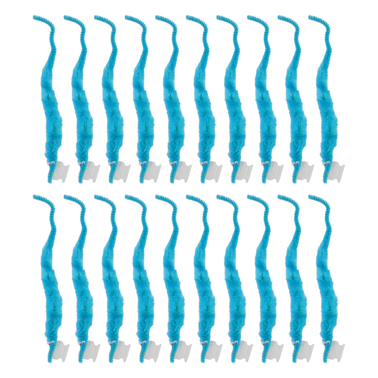 20 Pcs Furry Worm Soft Touch Plush Material Cute Style DIY Compact Portable Fuzzy Worms for Party Light Blue