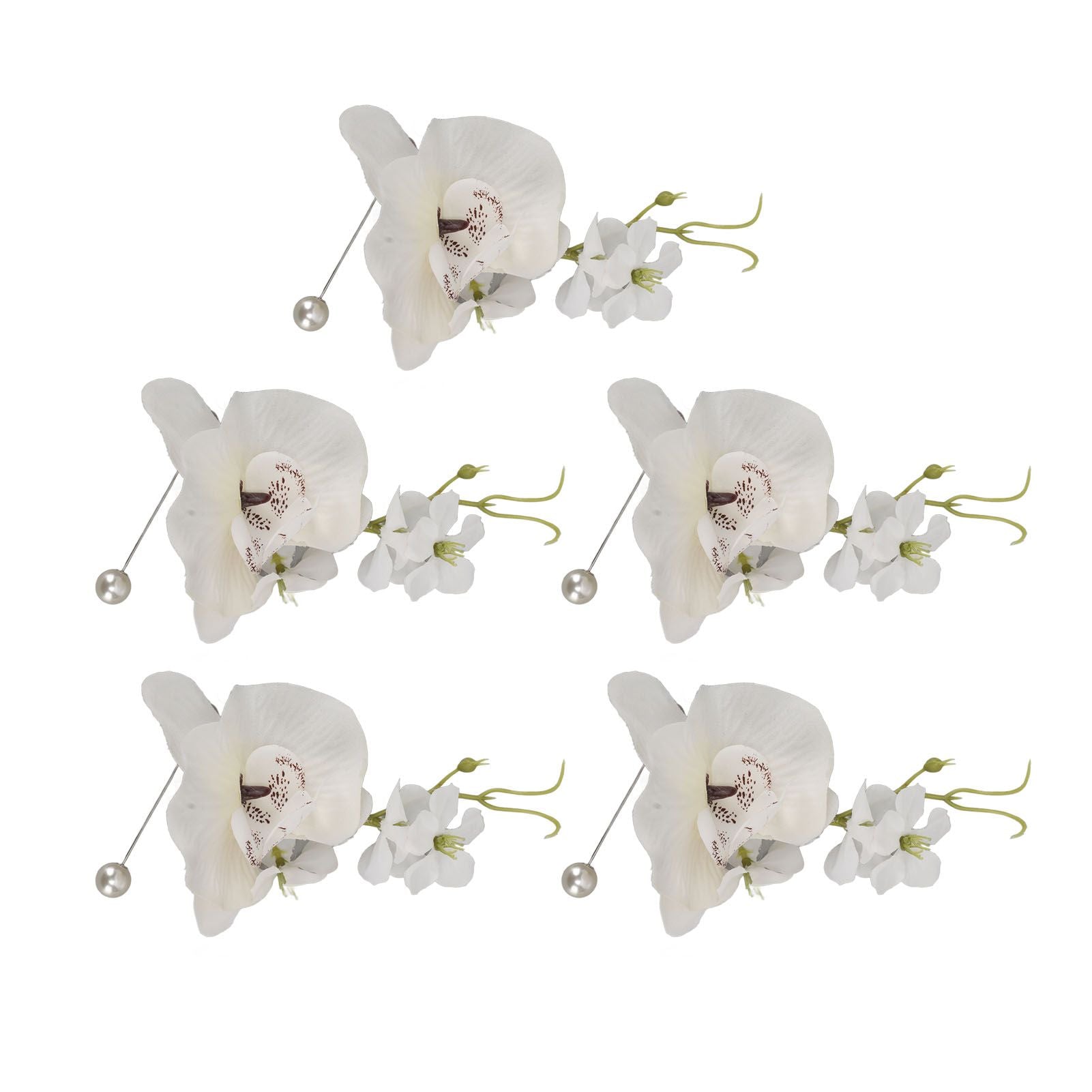5 Pcs Groom Boutonniere Elegant Men Wedding Flower Lifelike Permanent Reusable Artificial Brooch Flower White