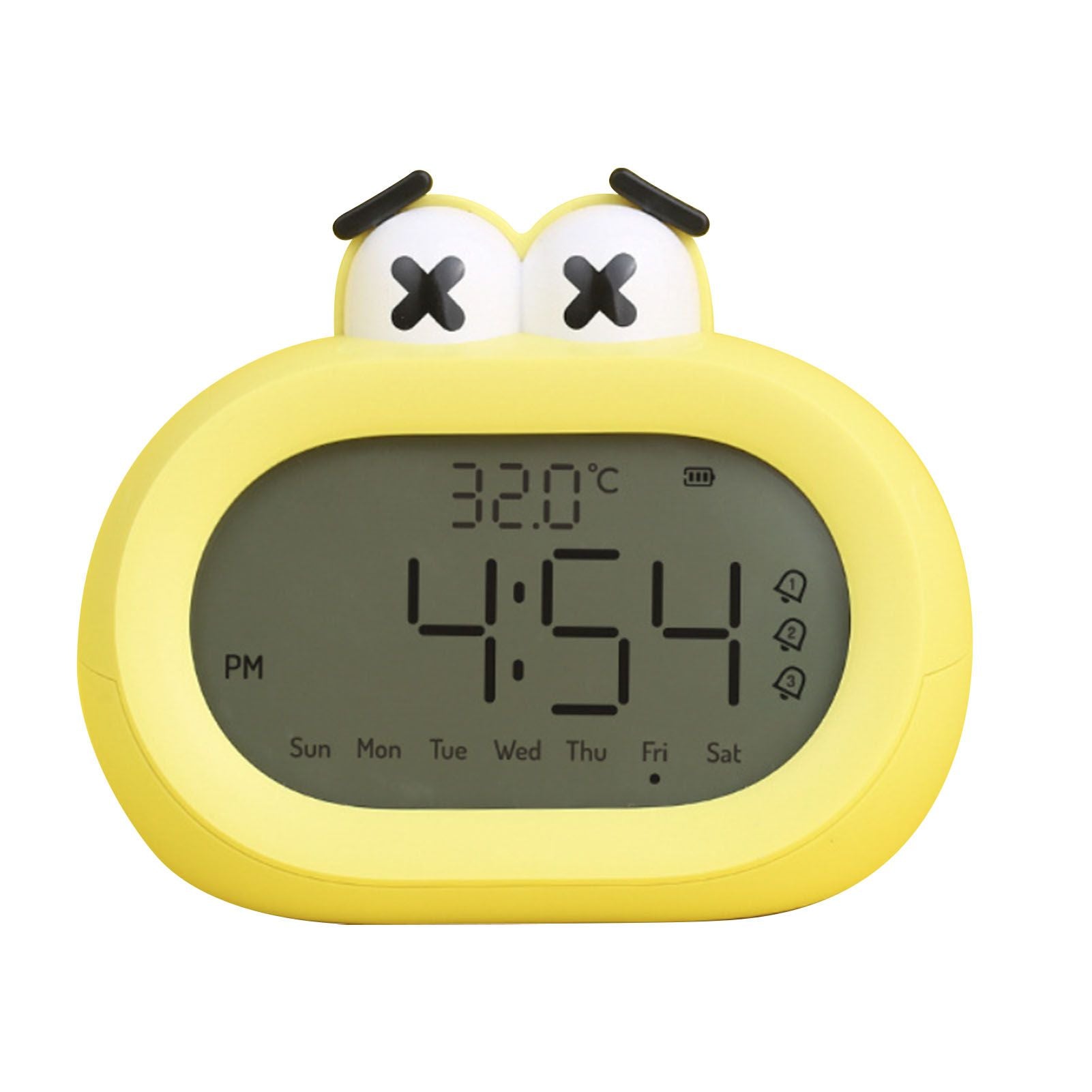 Kids Alarm Clock Cartoon Cute Intelligent Battery Operated Digital LED Electronic Clock with Night Light Yellow