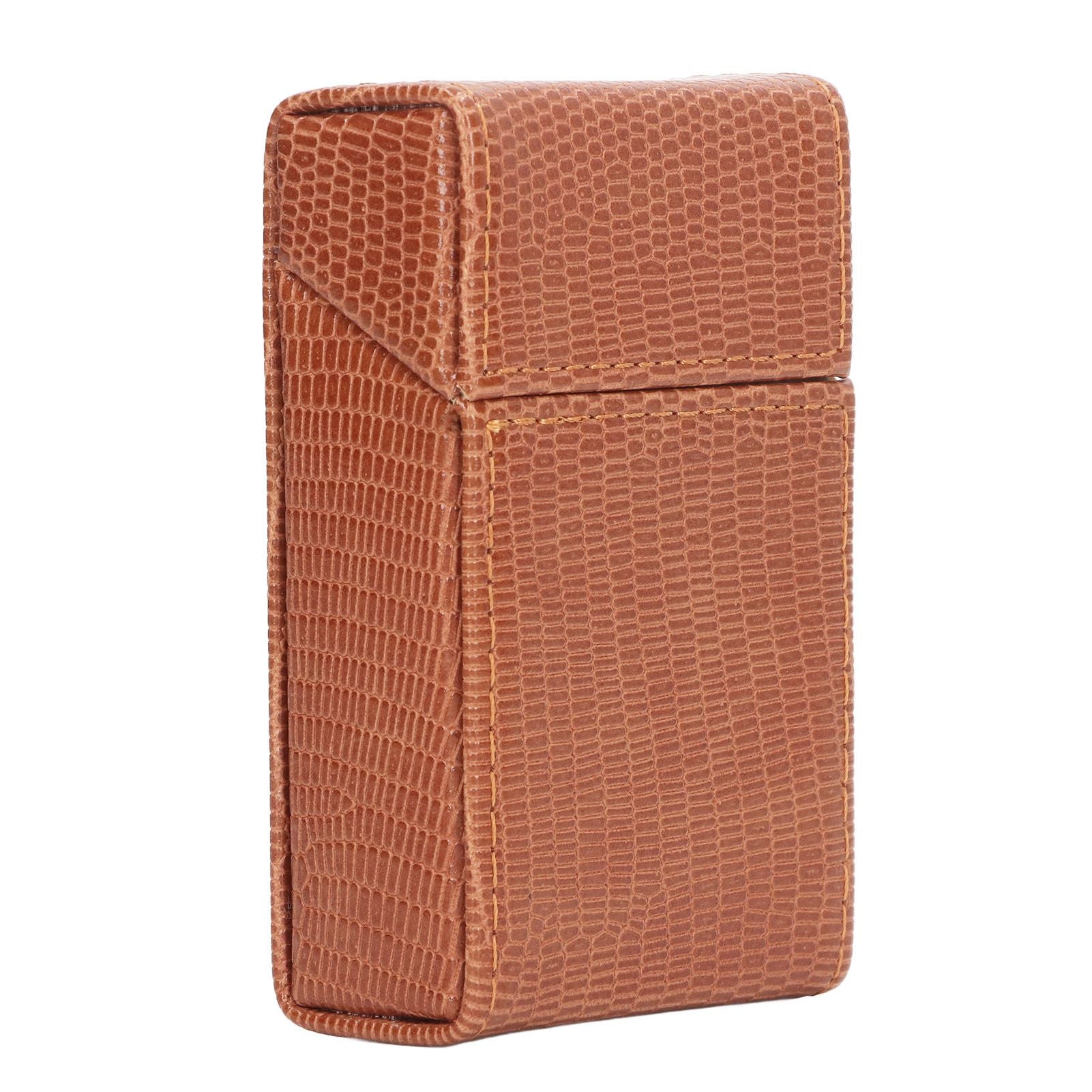 Cigarettes Box Holder Lizard Designed PU Leather Cigarettes Box Storage Case for Women Men Apricot
