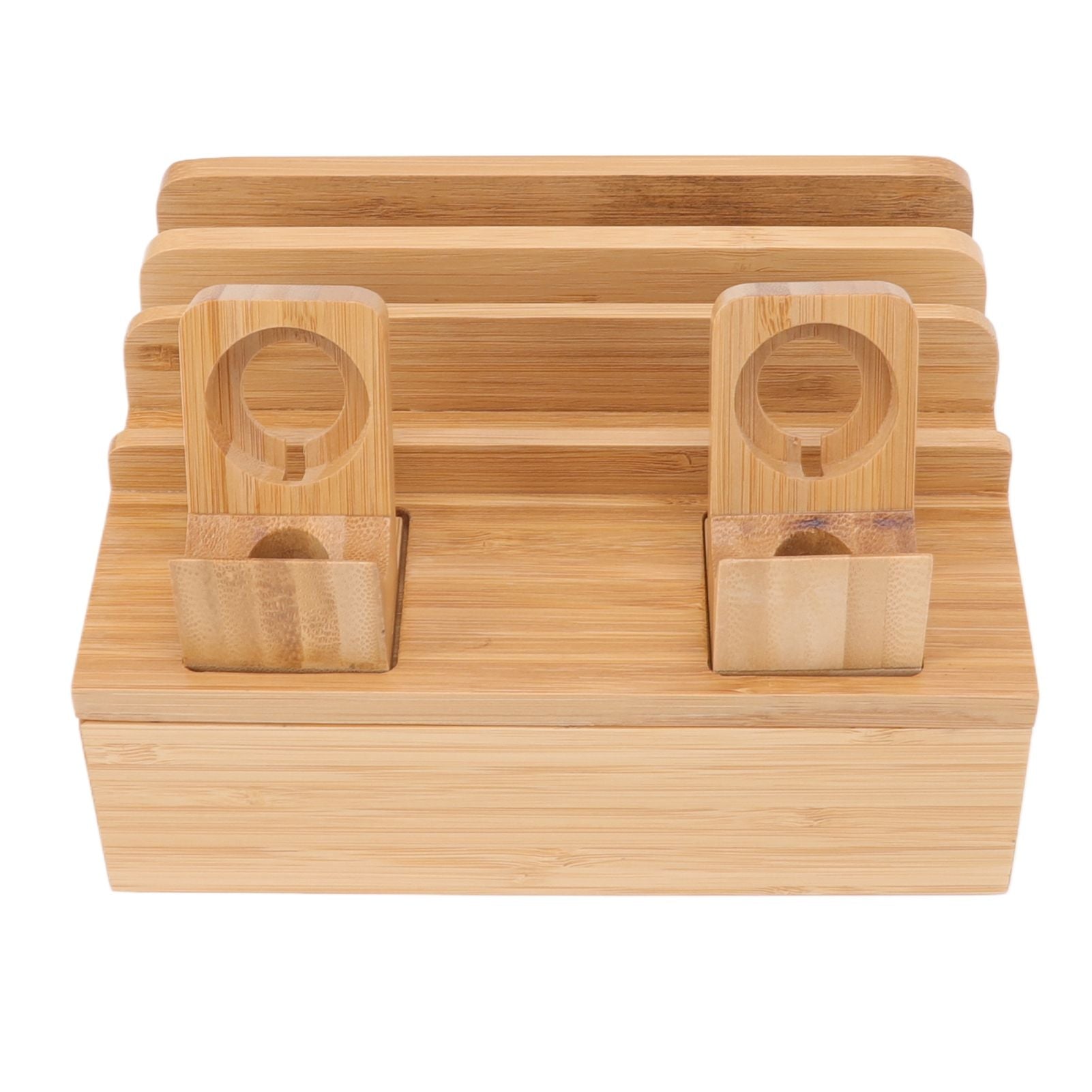 Bamboo Charging Station Multifunction 5 Ports Charging Station Rack for Phones Tablets Watches Electronics Natural Color