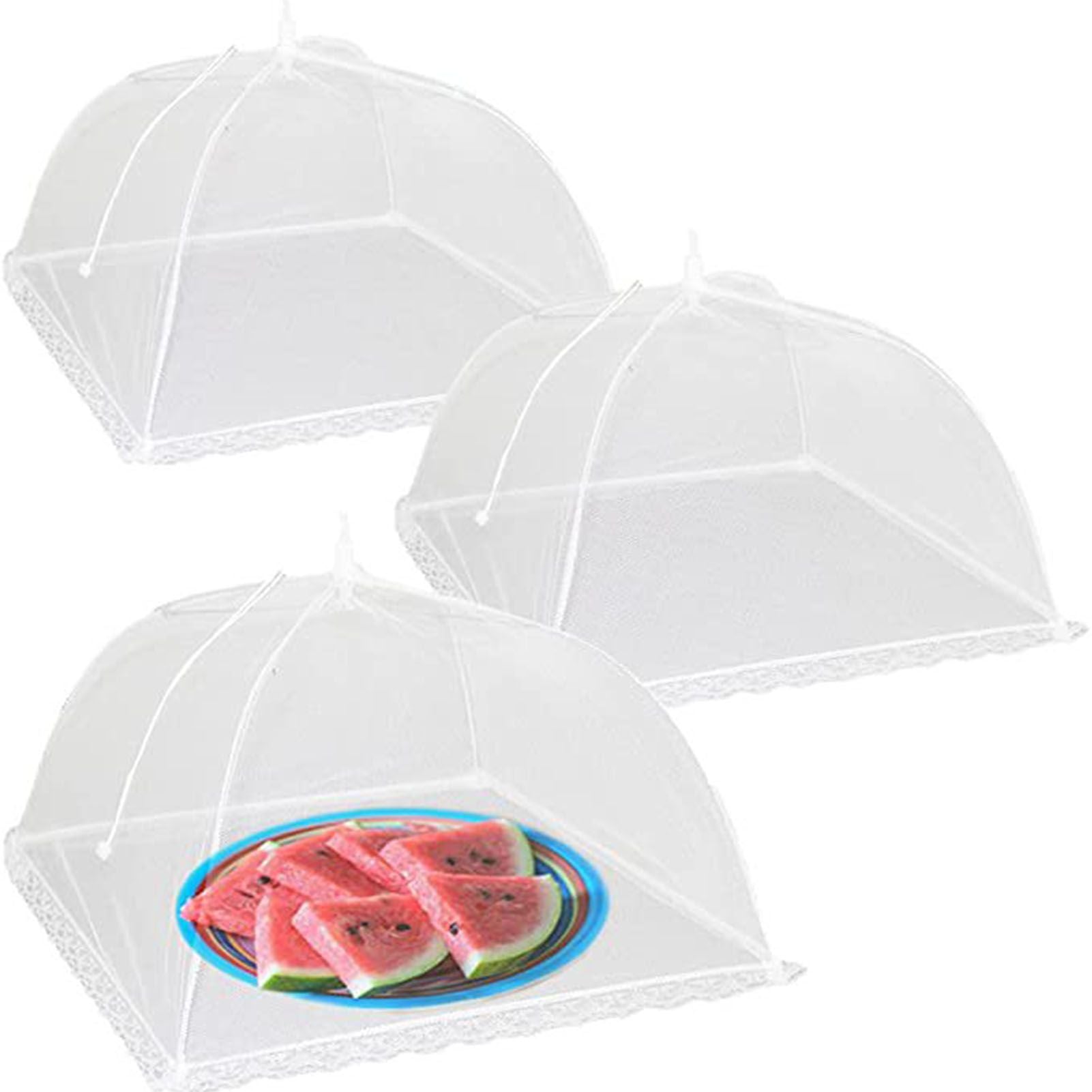 3PCS Food Protection Cover 18inch Gauze White Folding Food Tent Umbrella for Home Kitchen