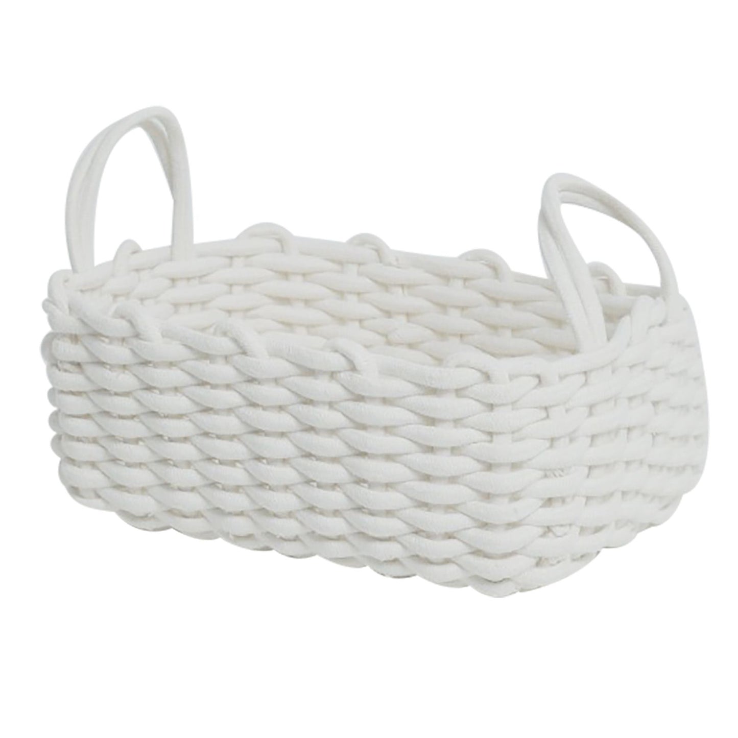 Cotton Rope Storage Basket Hand Knitting Nordic Style Desktop Storage Organizer for Key Snacks Underwear White 36x25x15cm/14.2x9.8x5.9in