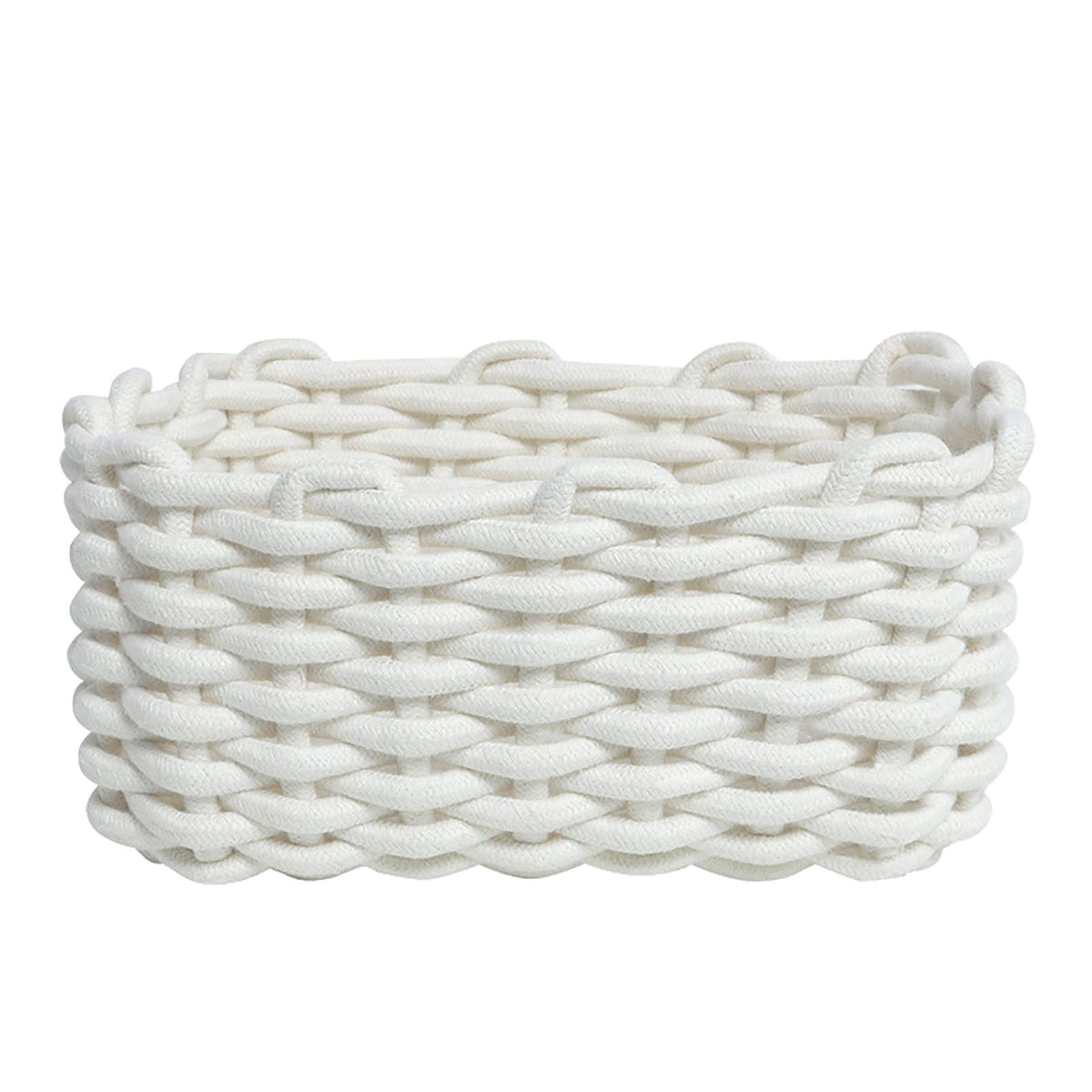 Cotton Rope Storage Basket Hand Knitting Nordic Style Desktop Storage Organizer for Key Snacks Underwear White 30x22x14cm/11.8x8.7x5.5in