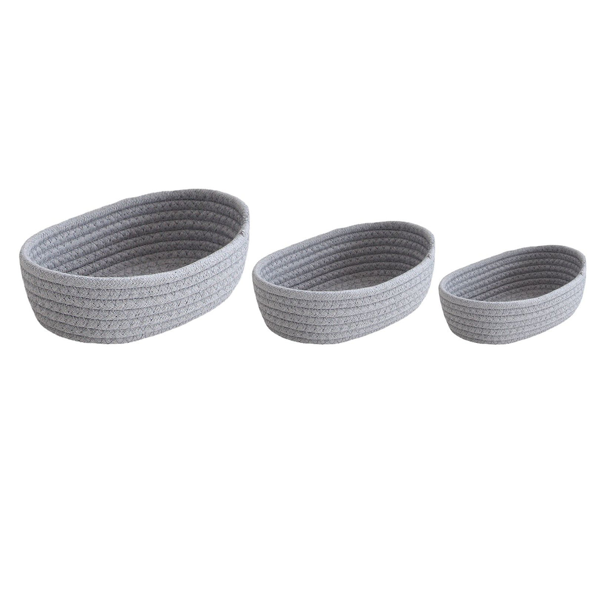 3 Pcs Desktop Storage Basket Oval Organizer Container Cotton Rope Hand Woven for Makeup Snacks Grey