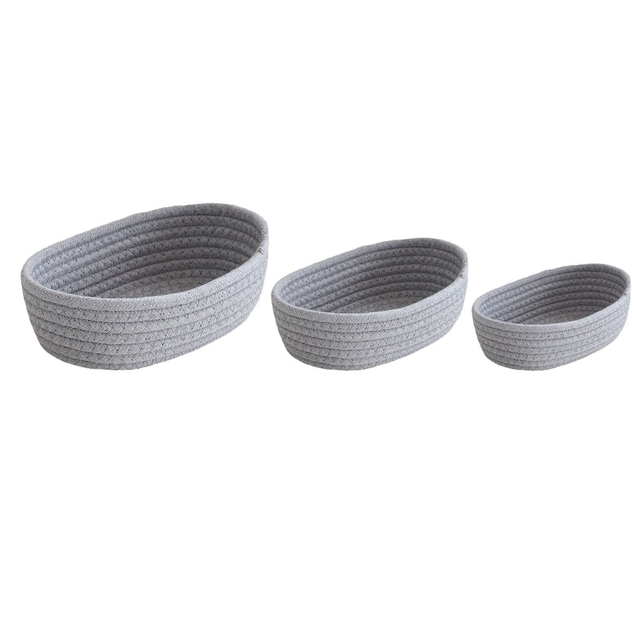 3 Pcs Desktop Storage Basket Oval Organizer Container Cotton Rope Hand Woven for Makeup Snacks Grey