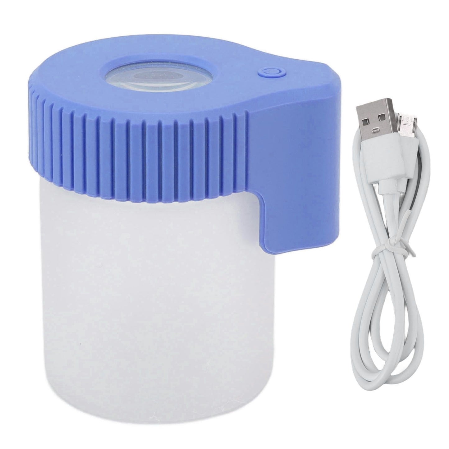LED Magnifying Jar 8X Magnifying Viewing Jar Glass Shell Odor Proof Waterproof LED Storage Container for Tobacco Herbs Blue